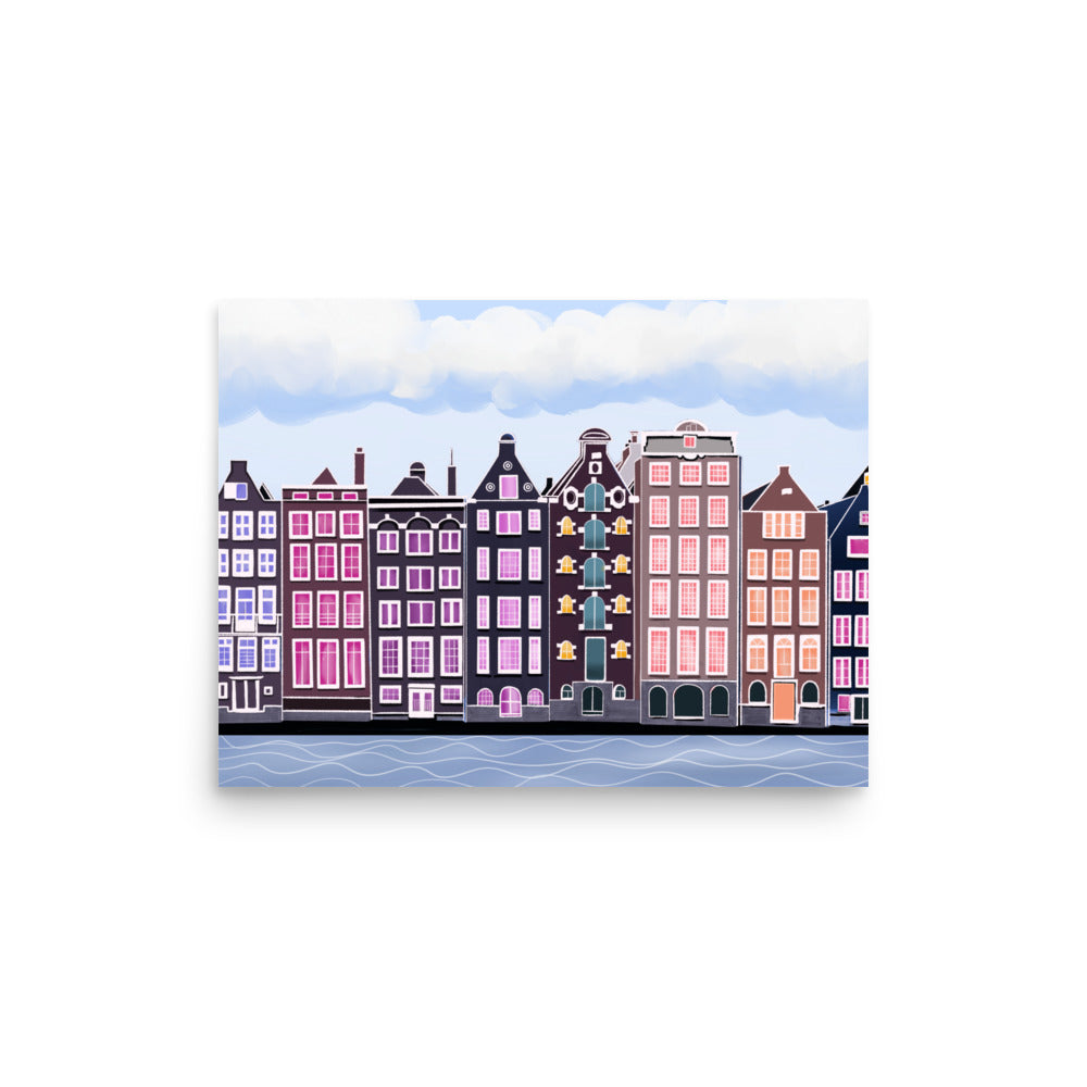 Amsterdam Canal Houses Wall Art | Colorful Dutch Cityscape Print & Framed Poster