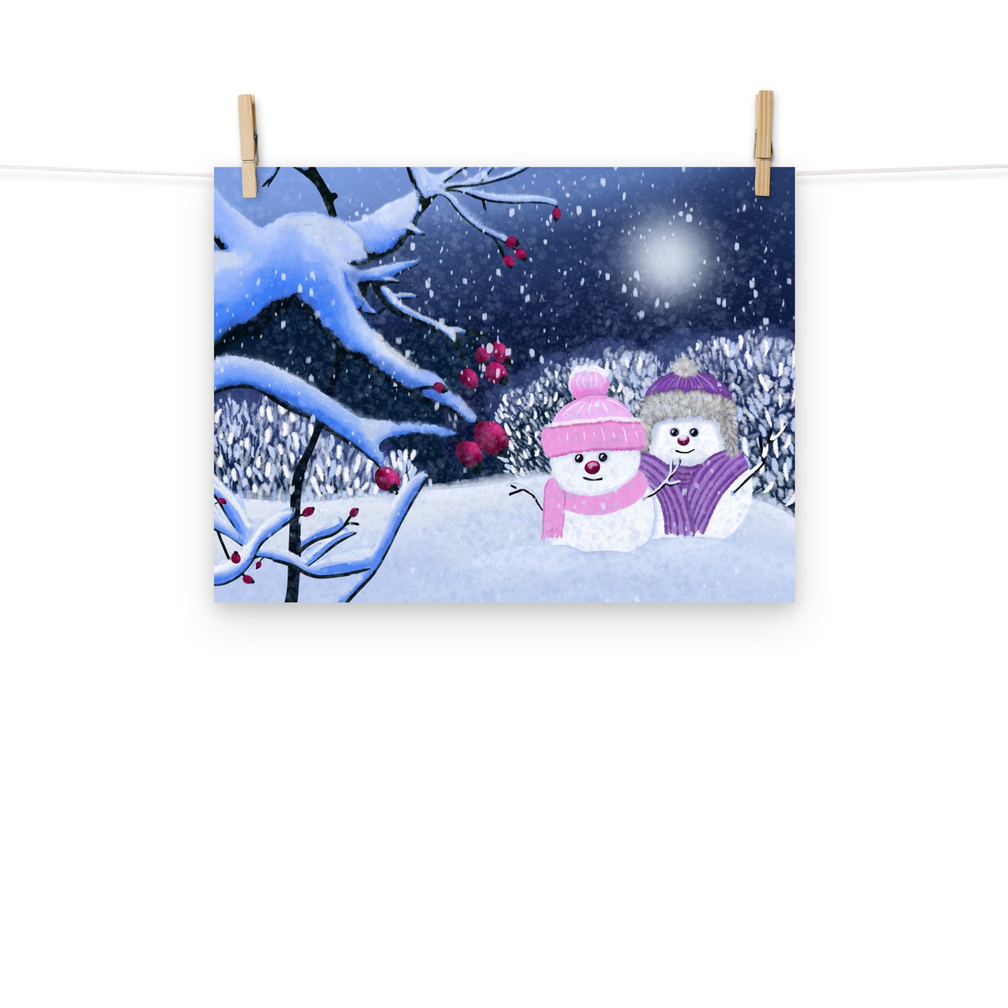 Snowman Winter Night Art Print: Whimsical Holiday Decor