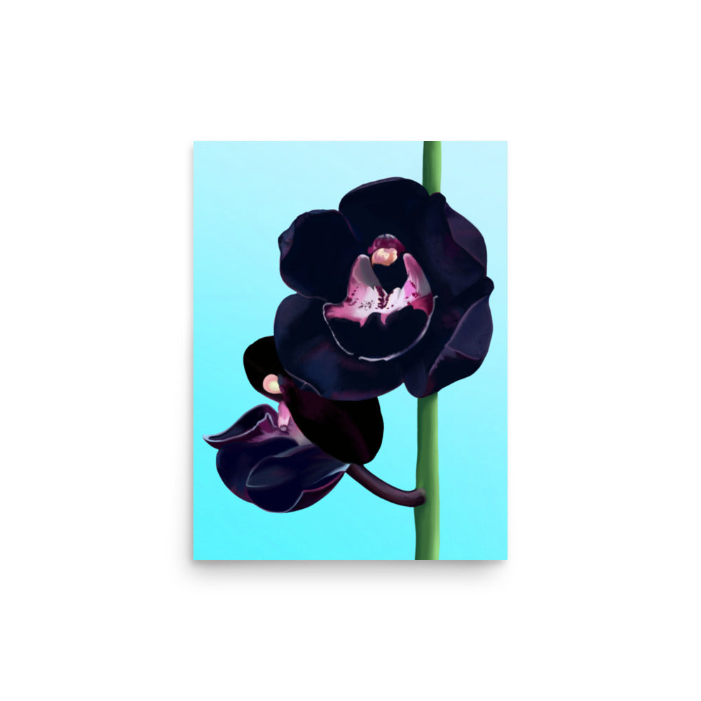 Black Orchid Wall Art | Hand-Painted Floral Print – Framed or Unframed