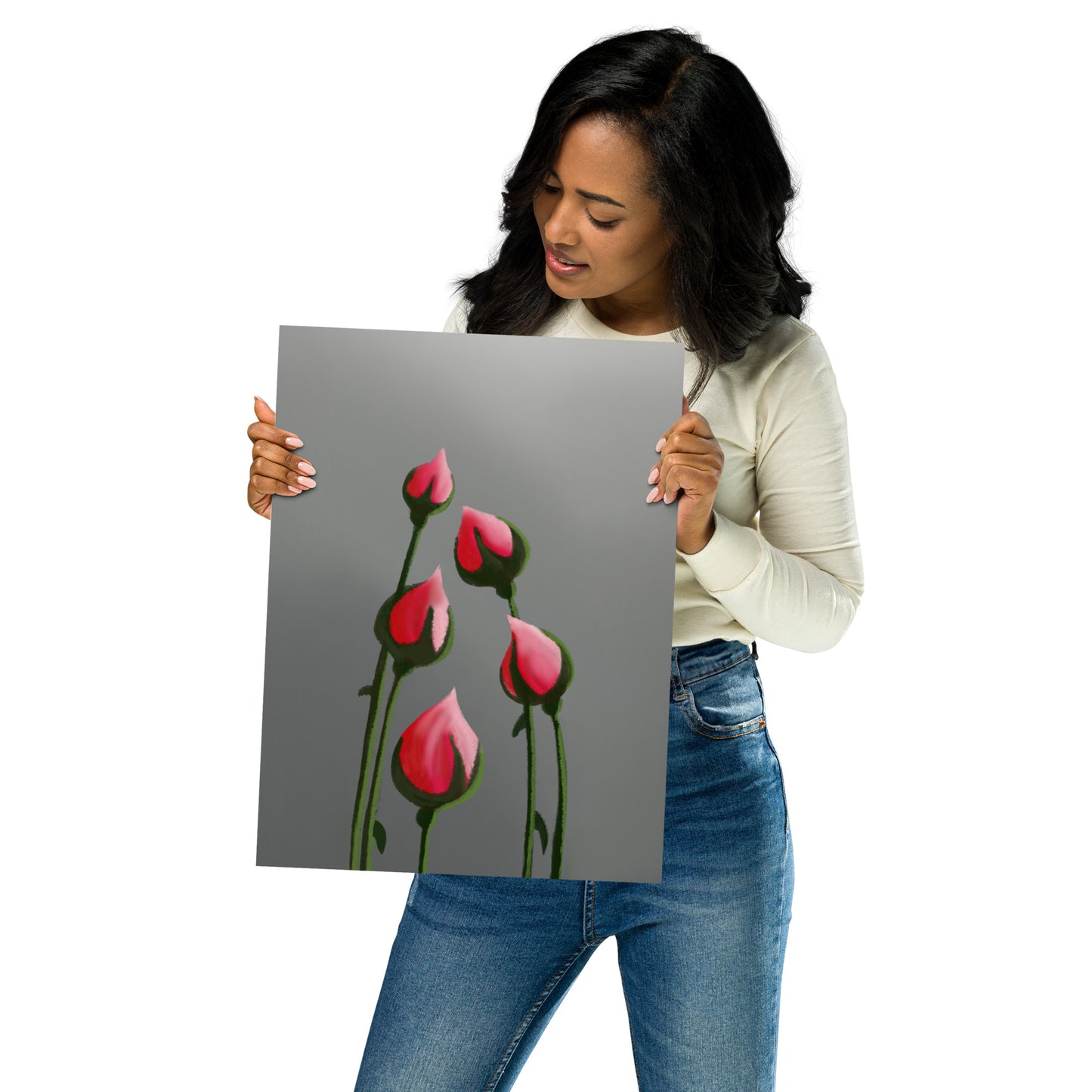 Blush in Bloom – Pink Rosebud Art Print | Minimalist Floral Wall Decor