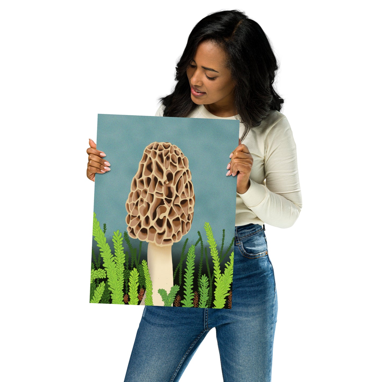 Morel Mushroom Wall Art | Hand-Painted Forest Fungi Print | Woodland Home Décor