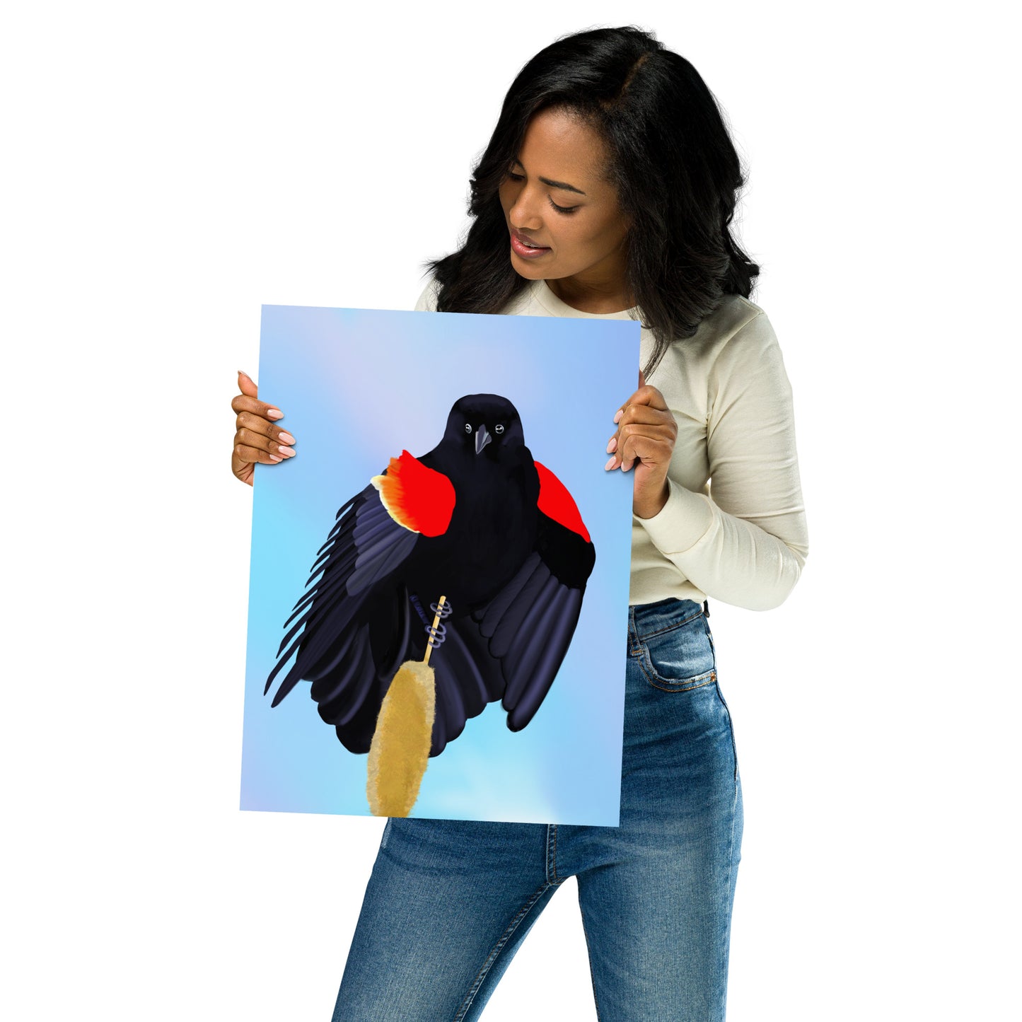 Red-Winged Blackbird Art Print – Hand-Painted Wildlife | Nature Wall Decor
