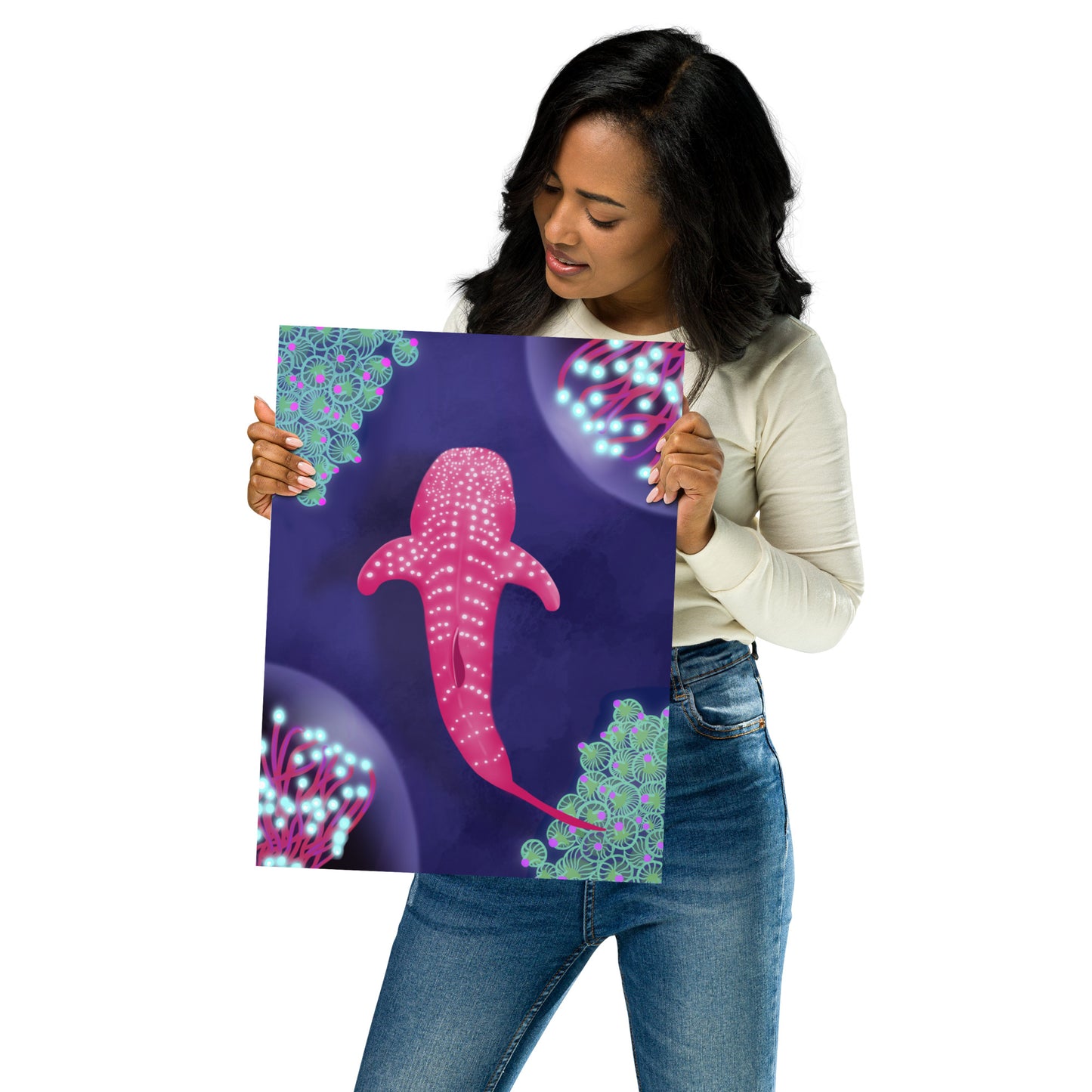 Pink Bioluminescent Whale Shark Wall Art | Ocean Print & Framed Poster