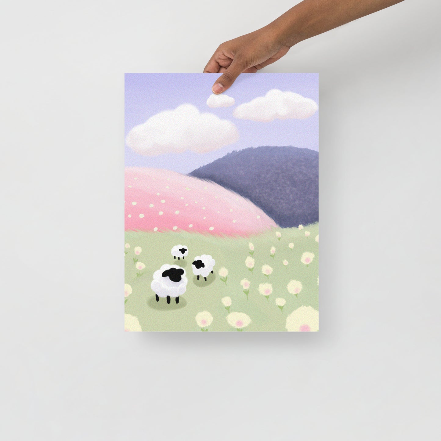 Pastel Sheep Meadow Wall Art – Whimsical Nursery Print | Framed or Unframed