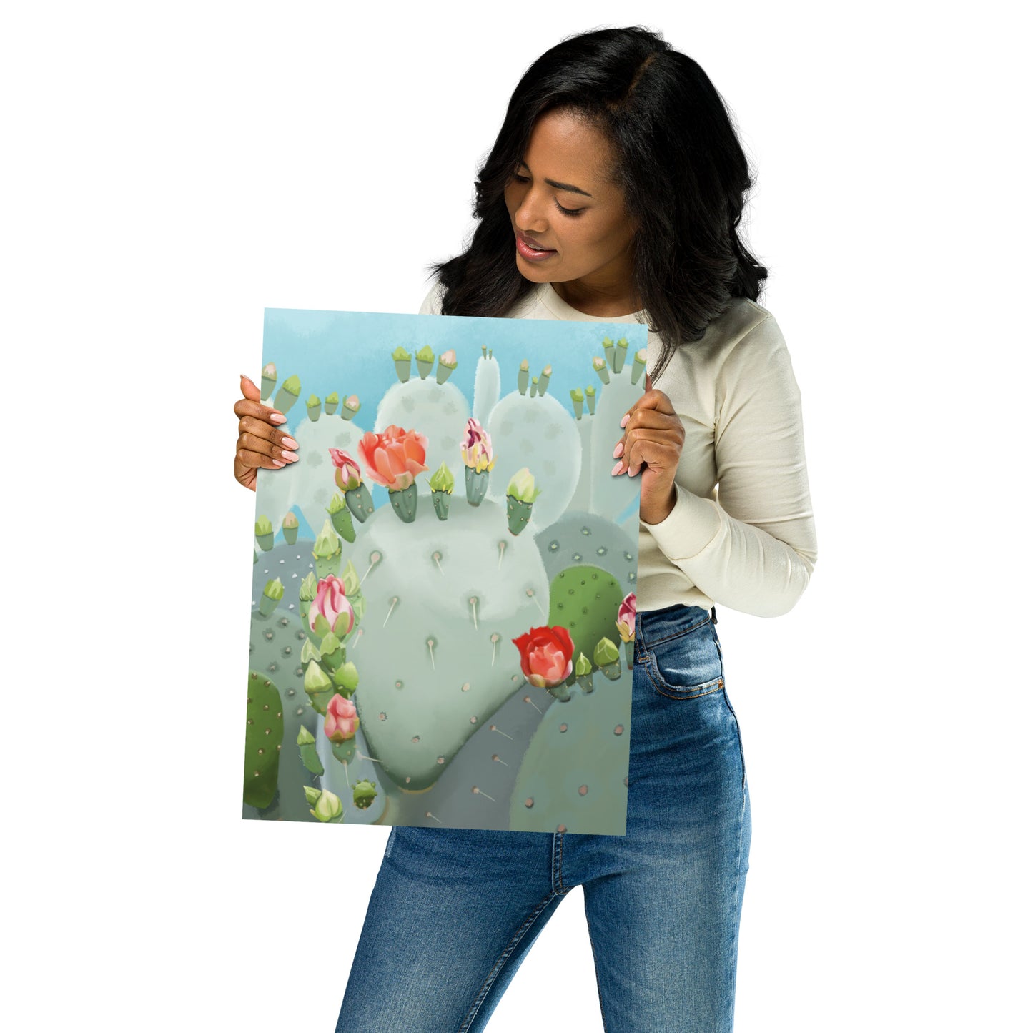 Prickly Pear Cactus Bloom Wall Art Print | Desert Botanical Decor