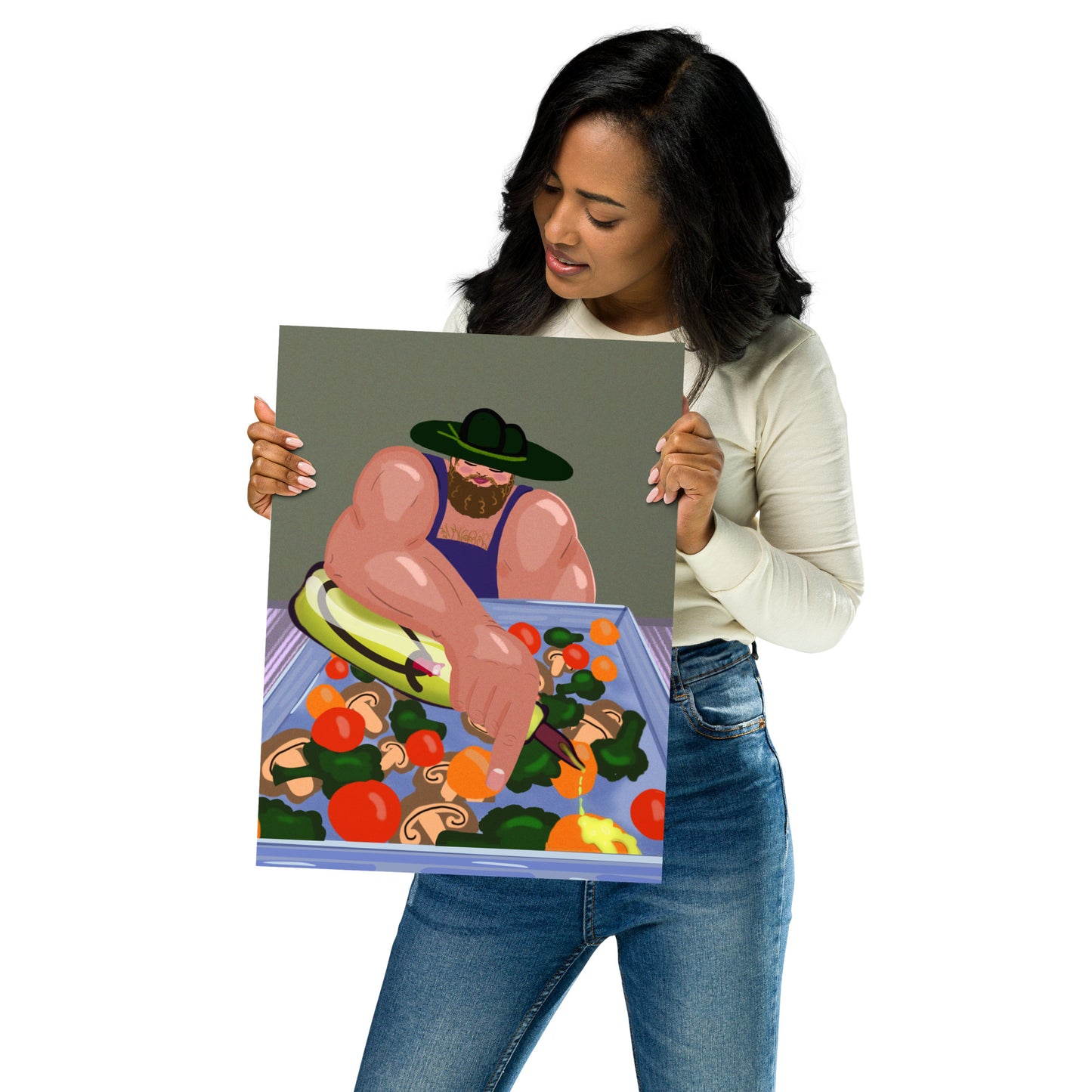 Strongman Salad Art Print | Whimsical Kitchen Wall Art | Print or Framed