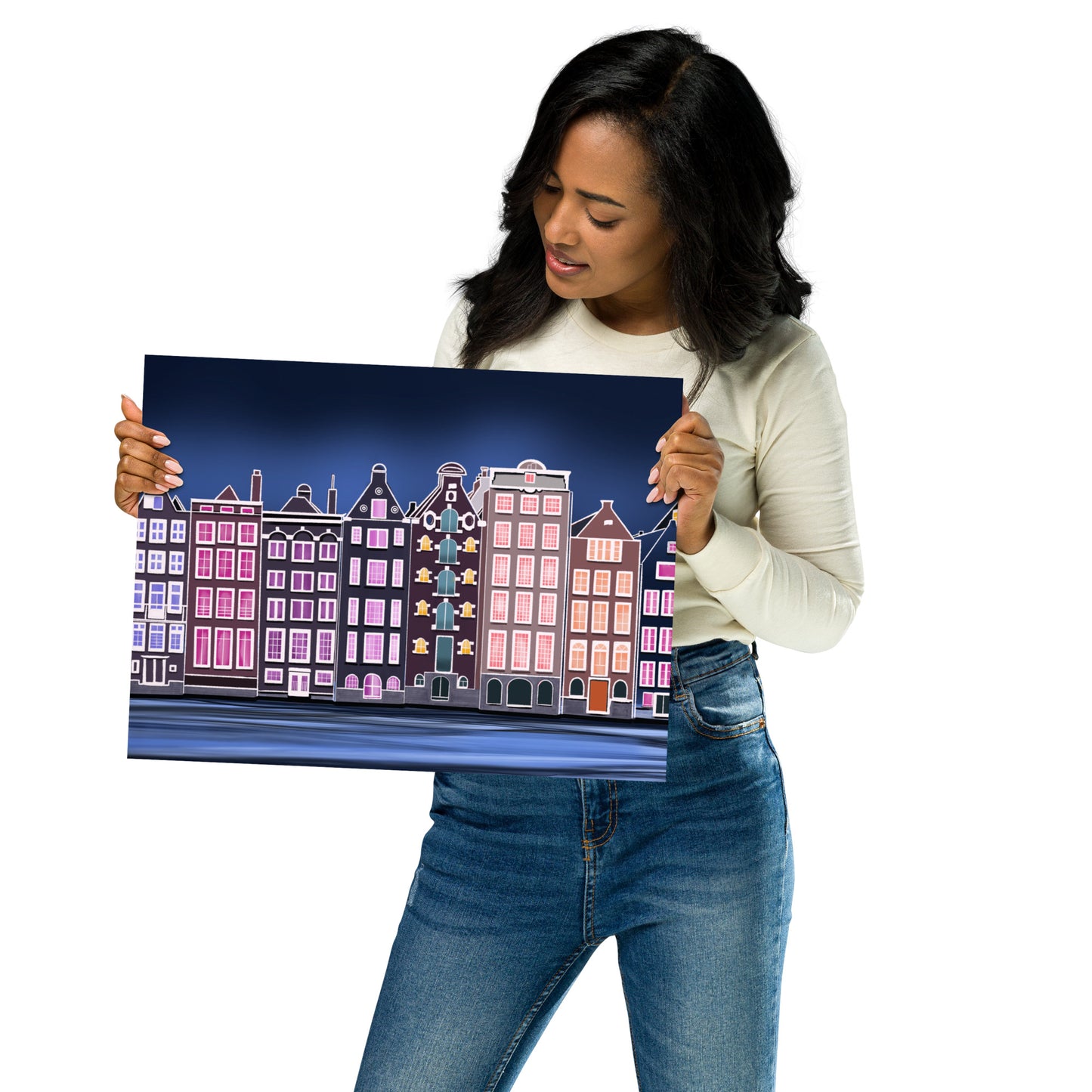 Amsterdam Canal Houses – Vibrant Hand-Painted Wall Art Print