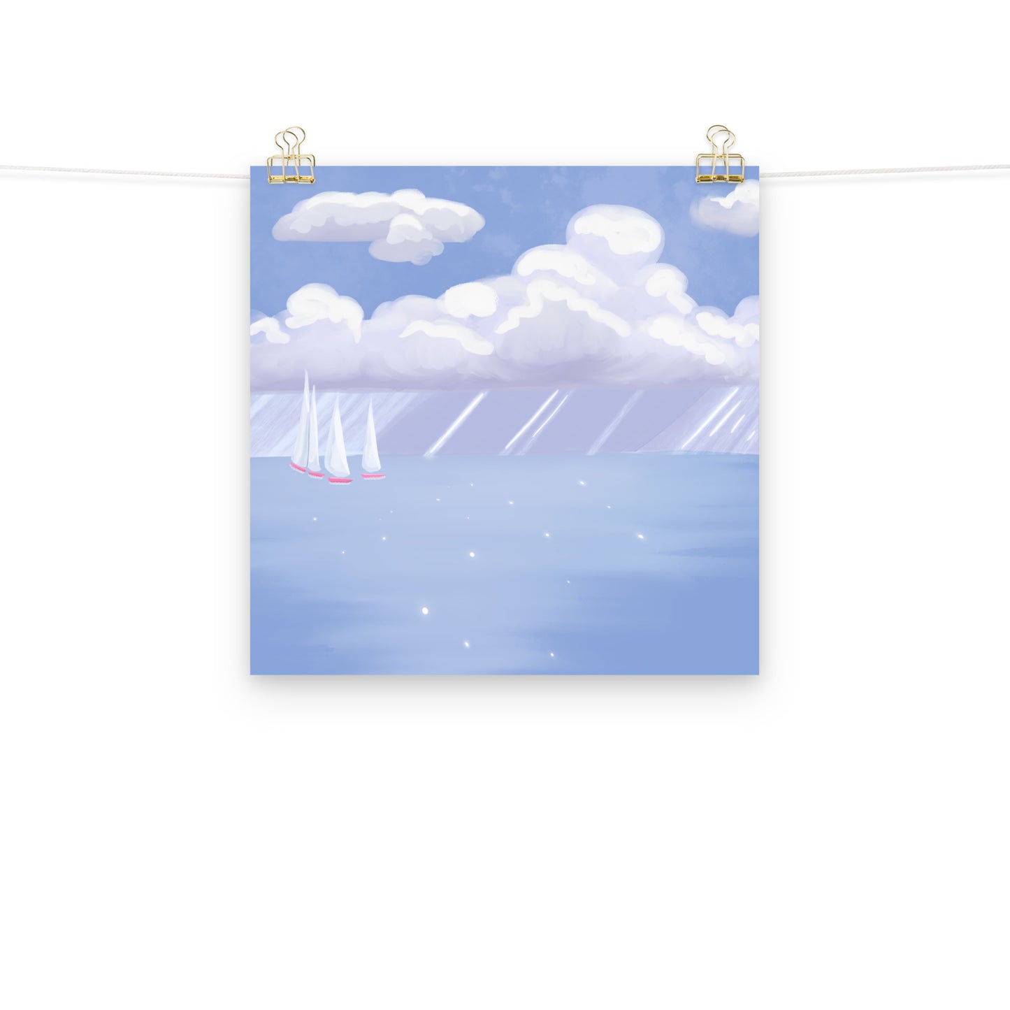 Coastal Sailboat Wall Art Print | Hand Painted Ocean Seascape | Blue Coastal Decor | Beach House Wall Art | Nautical Artwork | Digital Print