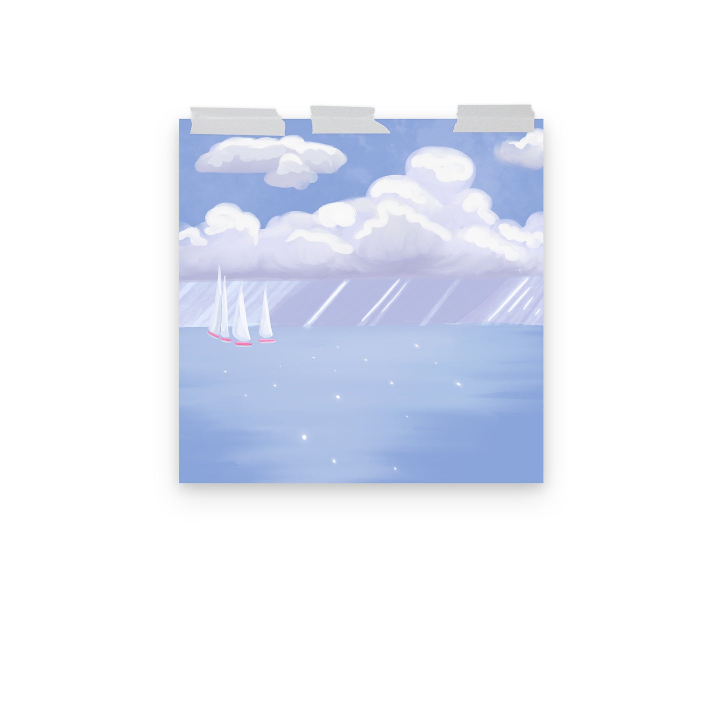 Coastal Sailboat Wall Art Print | Hand Painted Ocean Seascape | Blue Coastal Decor | Beach House Wall Art | Nautical Artwork | Digital Print