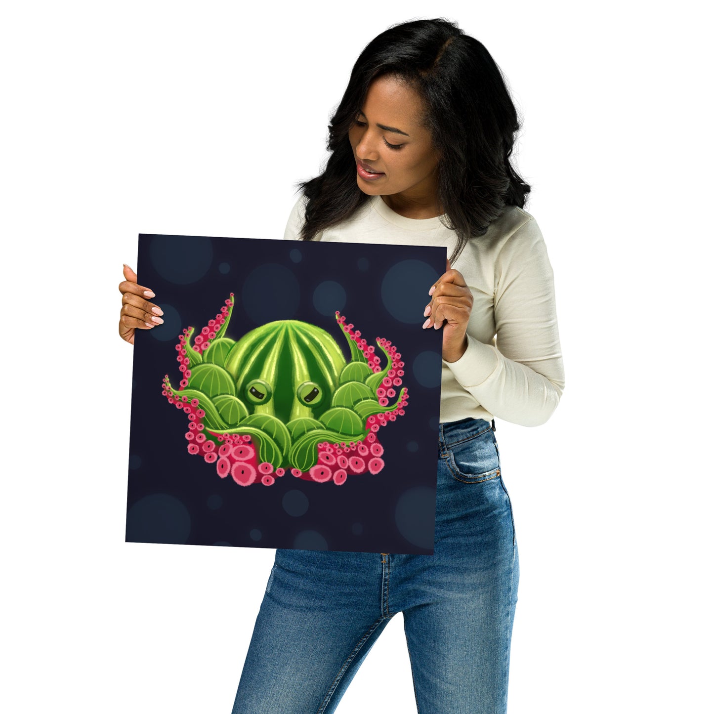 Watermelon Octopus Wall Art – Whimsical Kids’ Ocean Print for Nursery, Bedroom & Bathroom