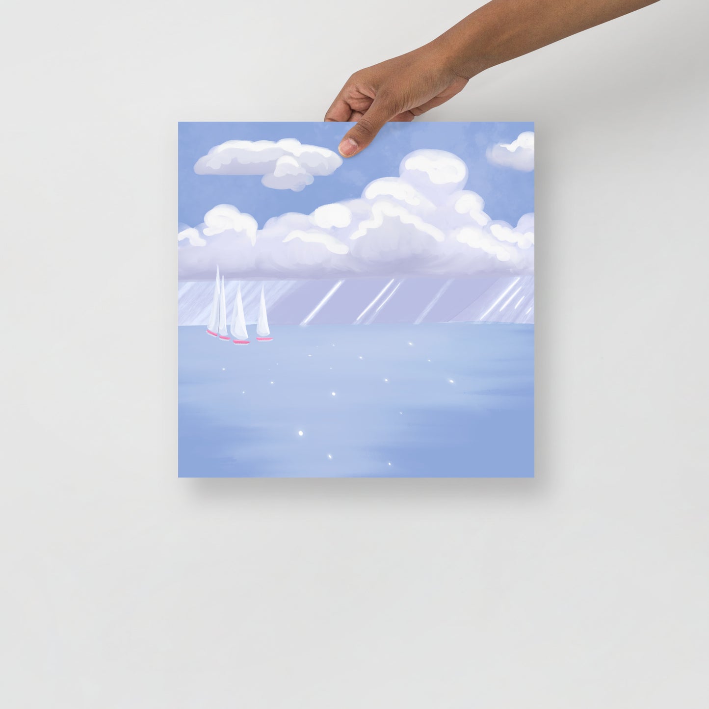 Coastal Sailboat Wall Art Print | Hand Painted Ocean Seascape | Blue Coastal Decor | Beach House Wall Art | Nautical Artwork | Digital Print