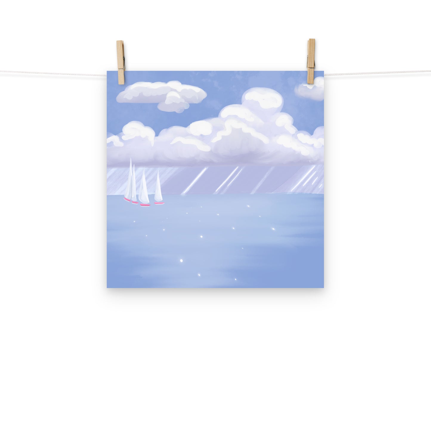 Coastal Sailboat Wall Art Print | Hand Painted Ocean Seascape | Blue Coastal Decor | Beach House Wall Art | Nautical Artwork | Digital Print