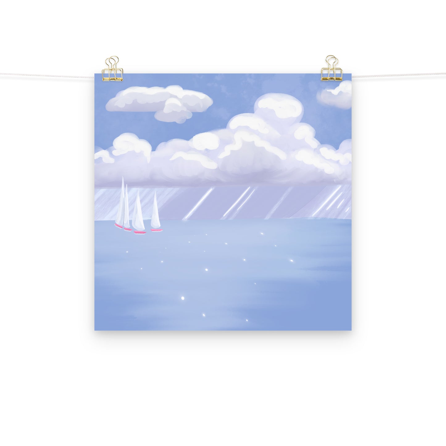Coastal Sailboat Wall Art Print | Hand Painted Ocean Seascape | Blue Coastal Decor | Beach House Wall Art | Nautical Artwork | Digital Print