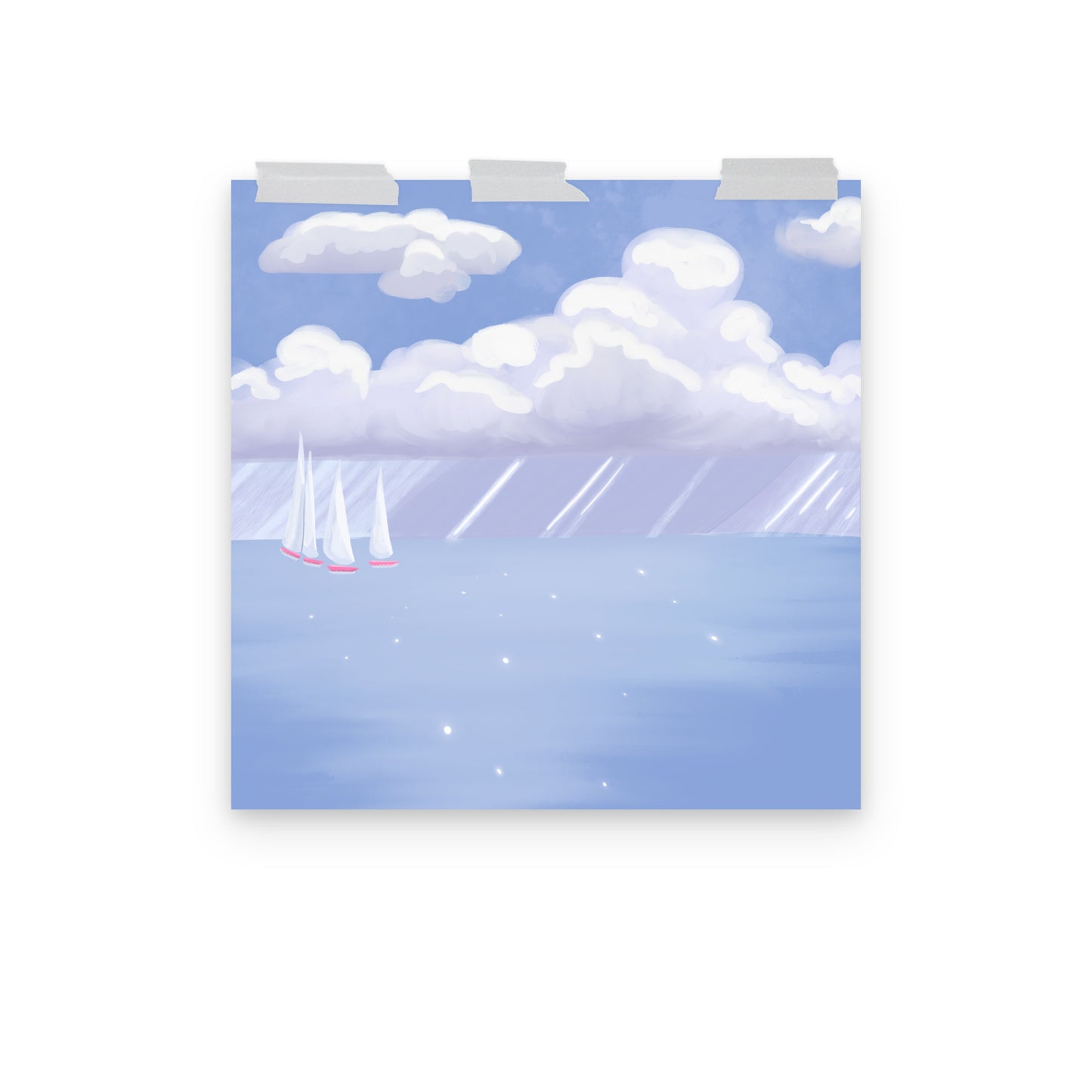 Coastal Sailboat Wall Art Print | Hand Painted Ocean Seascape | Blue Coastal Decor | Beach House Wall Art | Nautical Artwork | Digital Print