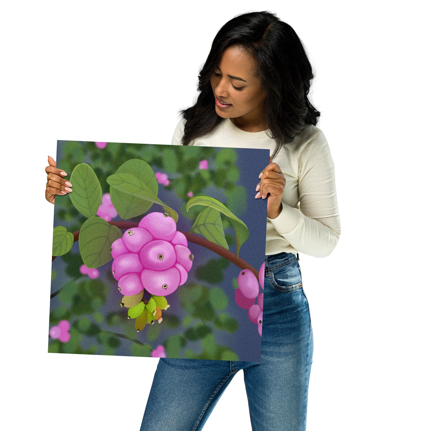 Pink Snowberries Wall Art | Hand-Painted Botanical Print