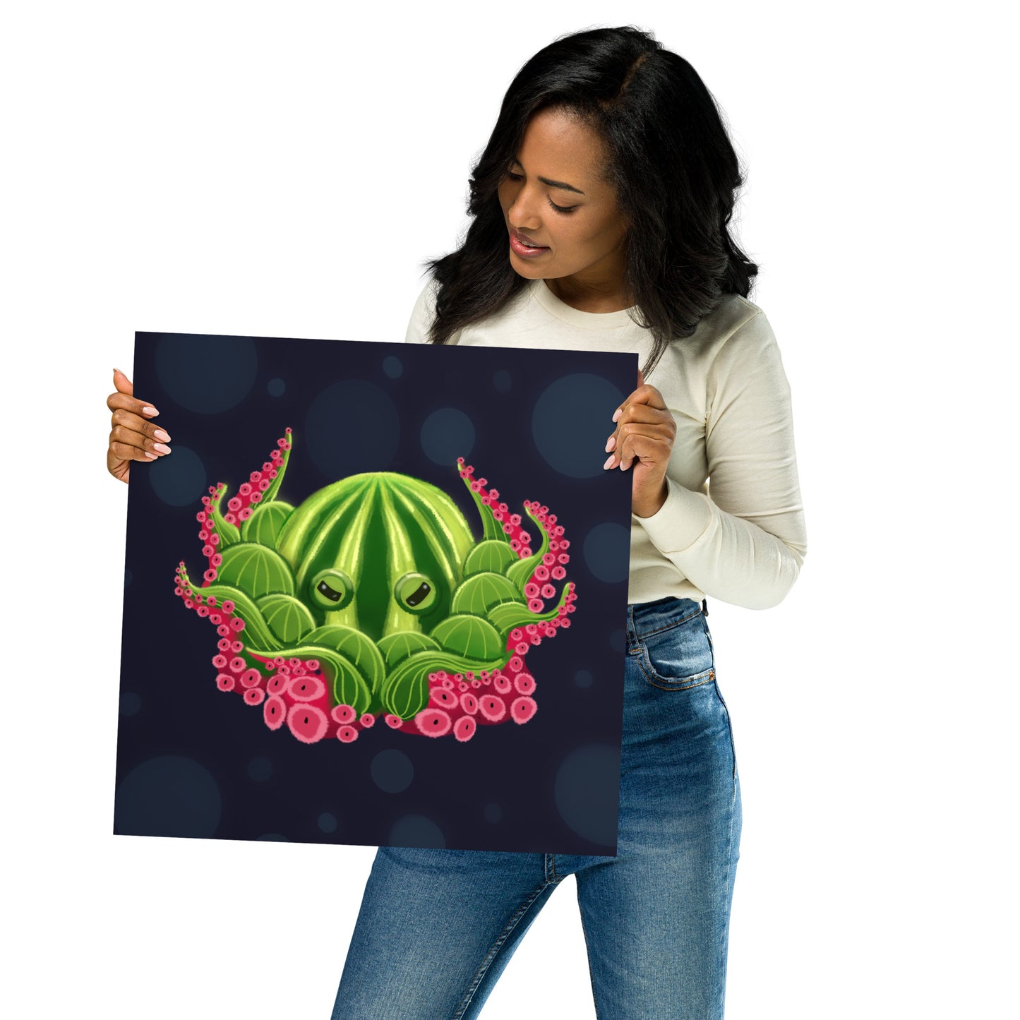 Watermelon Octopus Wall Art – Whimsical Kids’ Ocean Print for Nursery, Bedroom & Bathroom