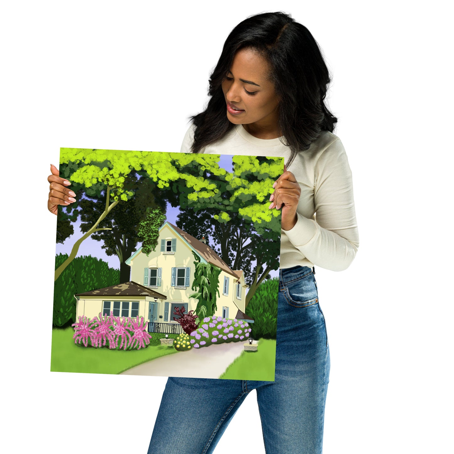 Yellow Cottage Garden Art Print | Hand-Painted Summer Home Wall Decor