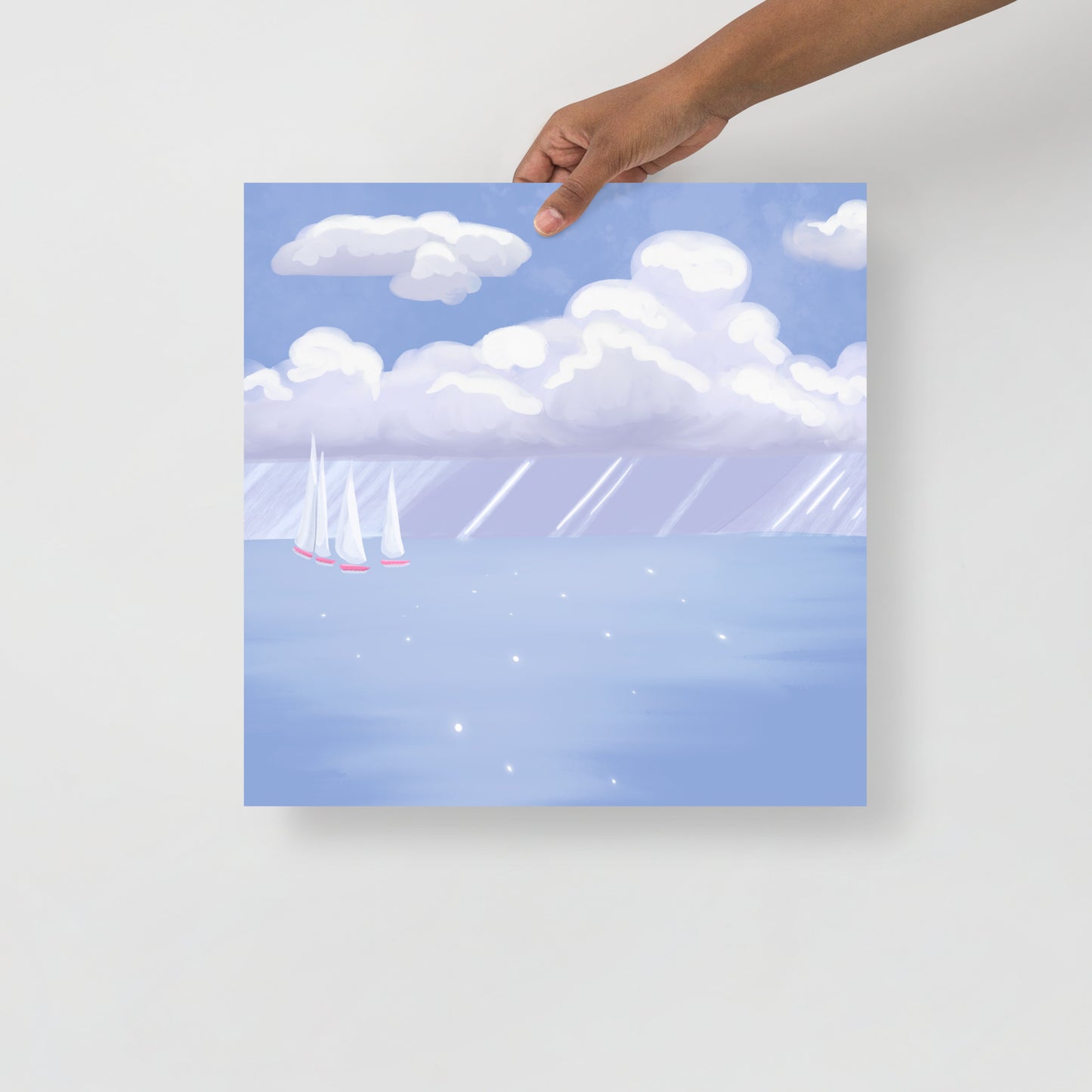 Coastal Sailboat Wall Art Print | Hand Painted Ocean Seascape | Blue Coastal Decor | Beach House Wall Art | Nautical Artwork | Digital Print