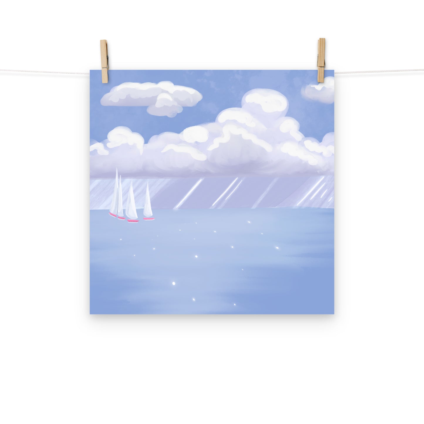 Coastal Sailboat Wall Art Print | Hand Painted Ocean Seascape | Blue Coastal Decor | Beach House Wall Art | Nautical Artwork | Digital Print