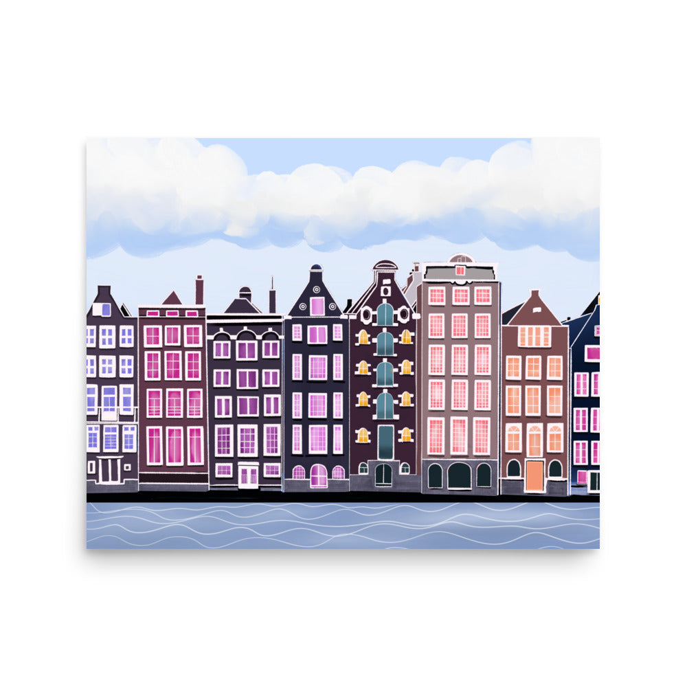 Amsterdam Canal Houses Wall Art | Colorful Dutch Cityscape Print & Framed Poster