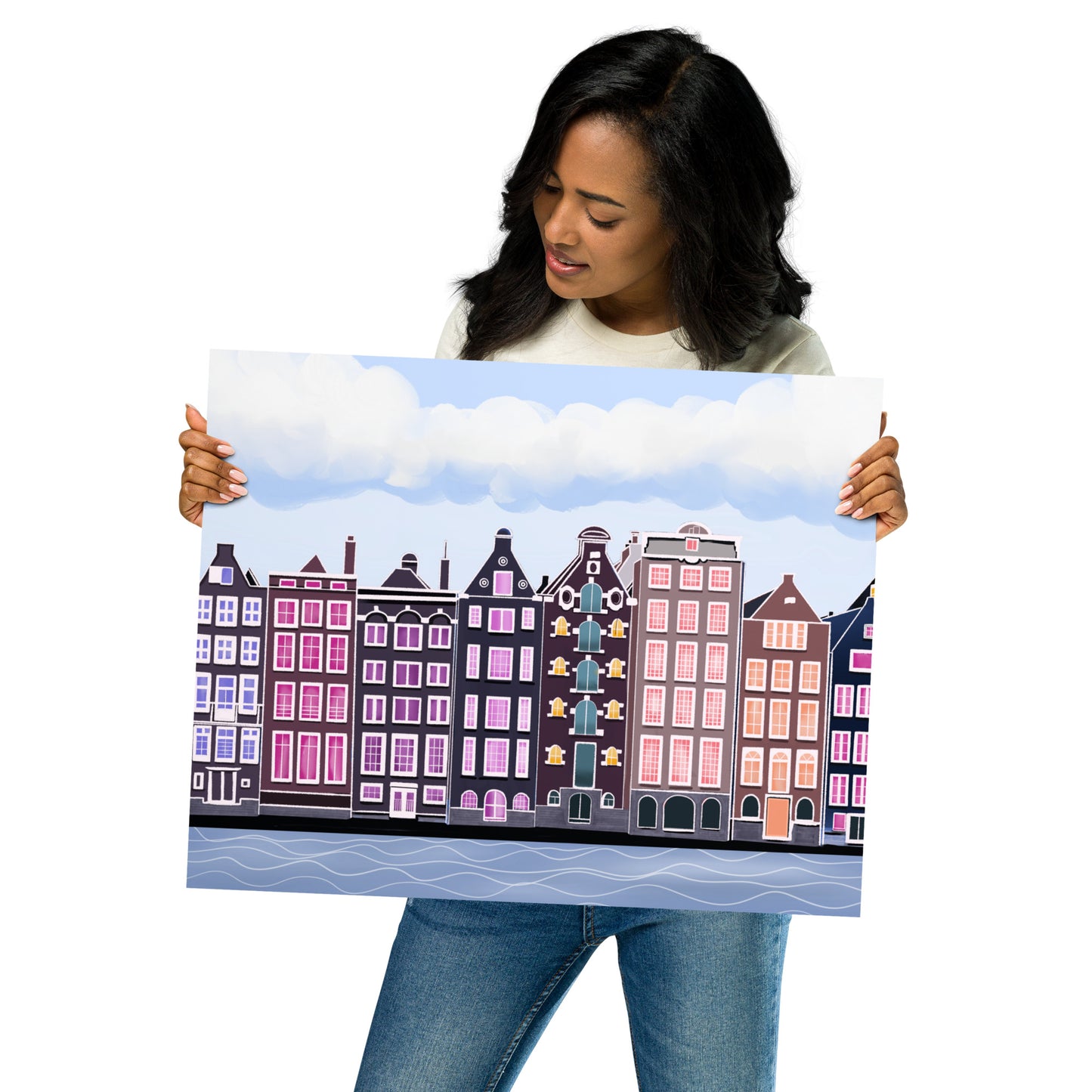 Amsterdam Canal Houses Wall Art | Colorful Dutch Cityscape Print & Framed Poster