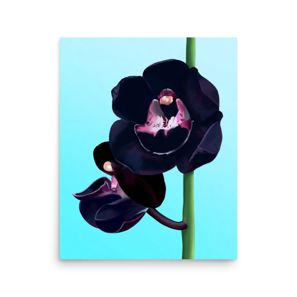 Black Orchid Wall Art | Hand-Painted Floral Print – Framed or Unframed