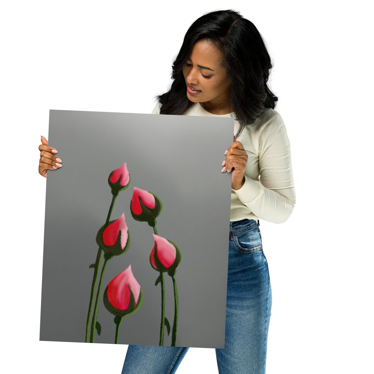 Blush in Bloom – Pink Rosebud Art Print | Minimalist Floral Wall Decor