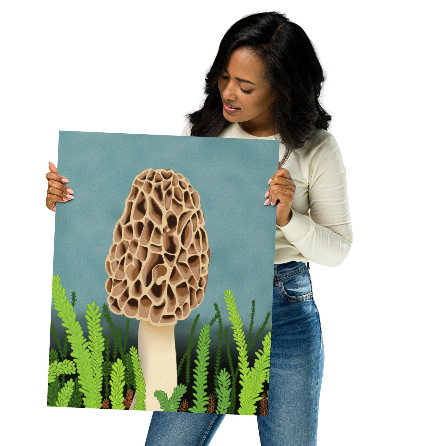 Morel Mushroom Wall Art | Hand-Painted Forest Fungi Print | Woodland Home Décor