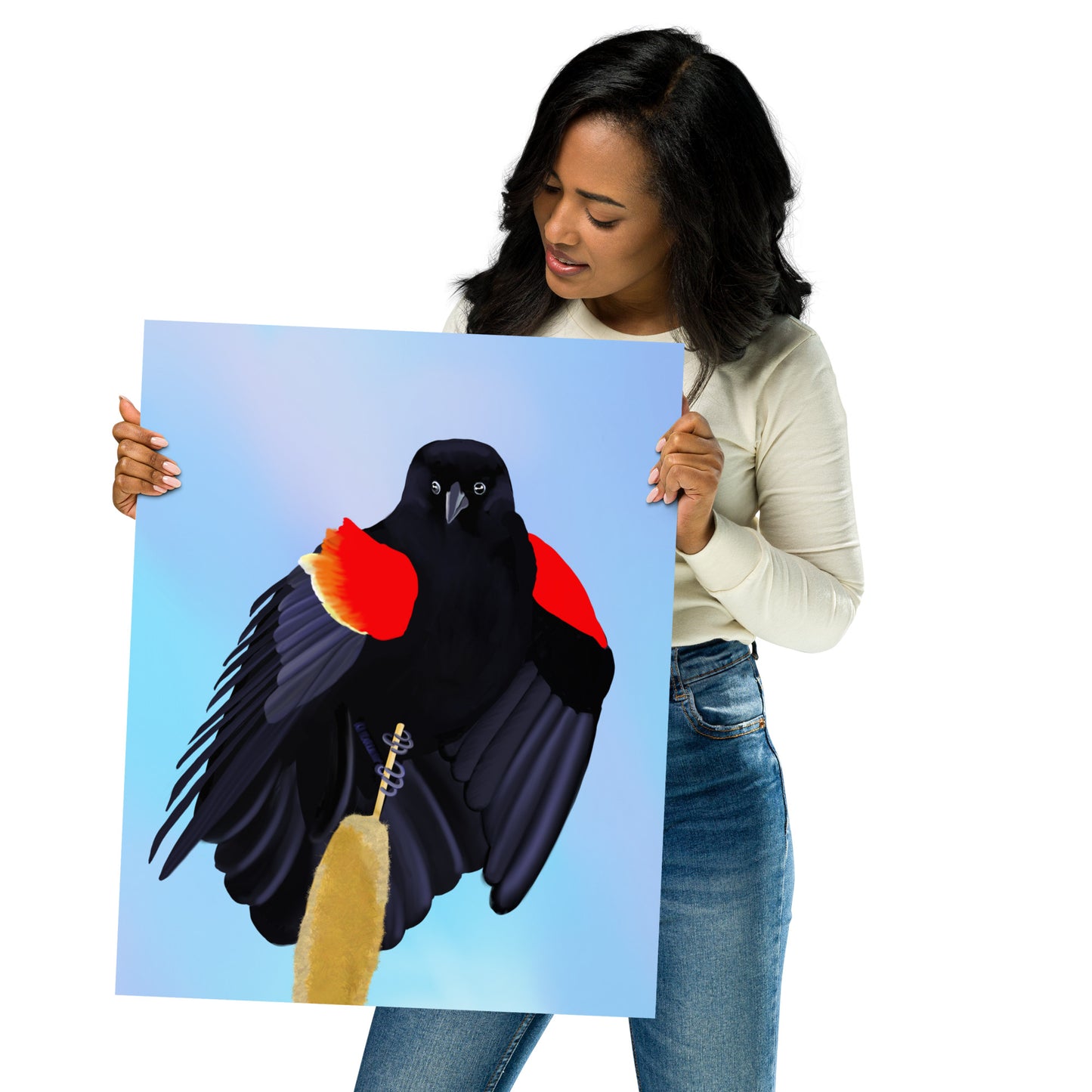 Red-Winged Blackbird Art Print – Hand-Painted Wildlife | Nature Wall Decor