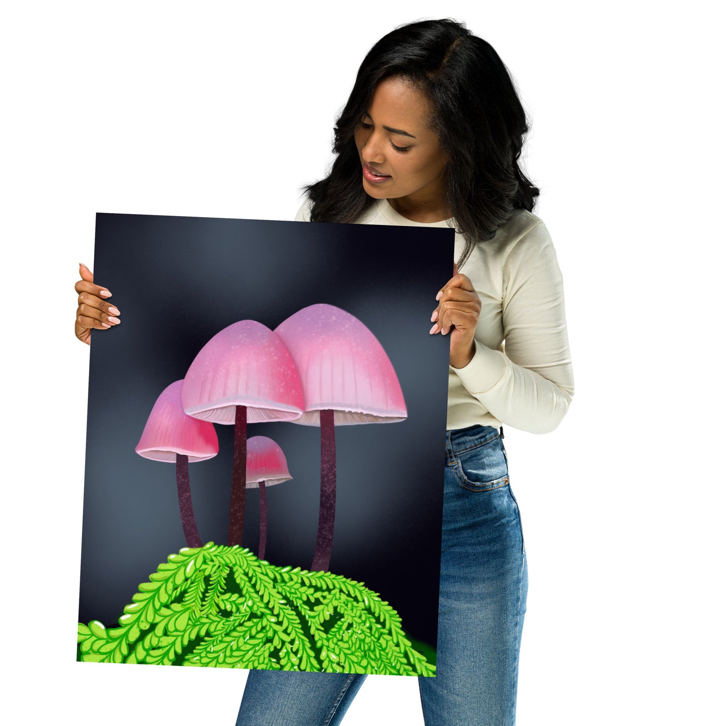 Pink Mushroom Wall Art Print | Whimsical Forest Botanical Decor