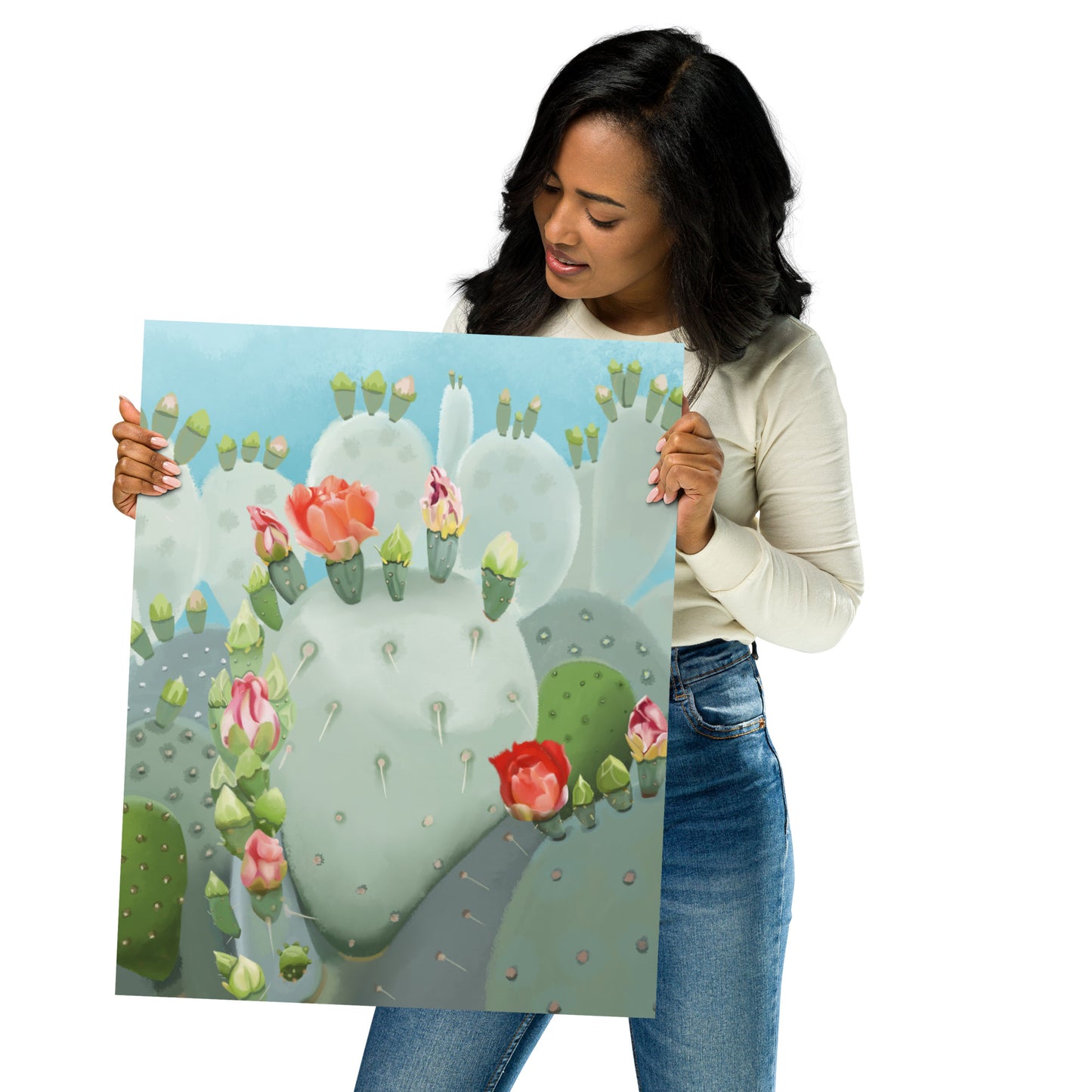 Prickly Pear Cactus Bloom Wall Art Print | Desert Botanical Decor