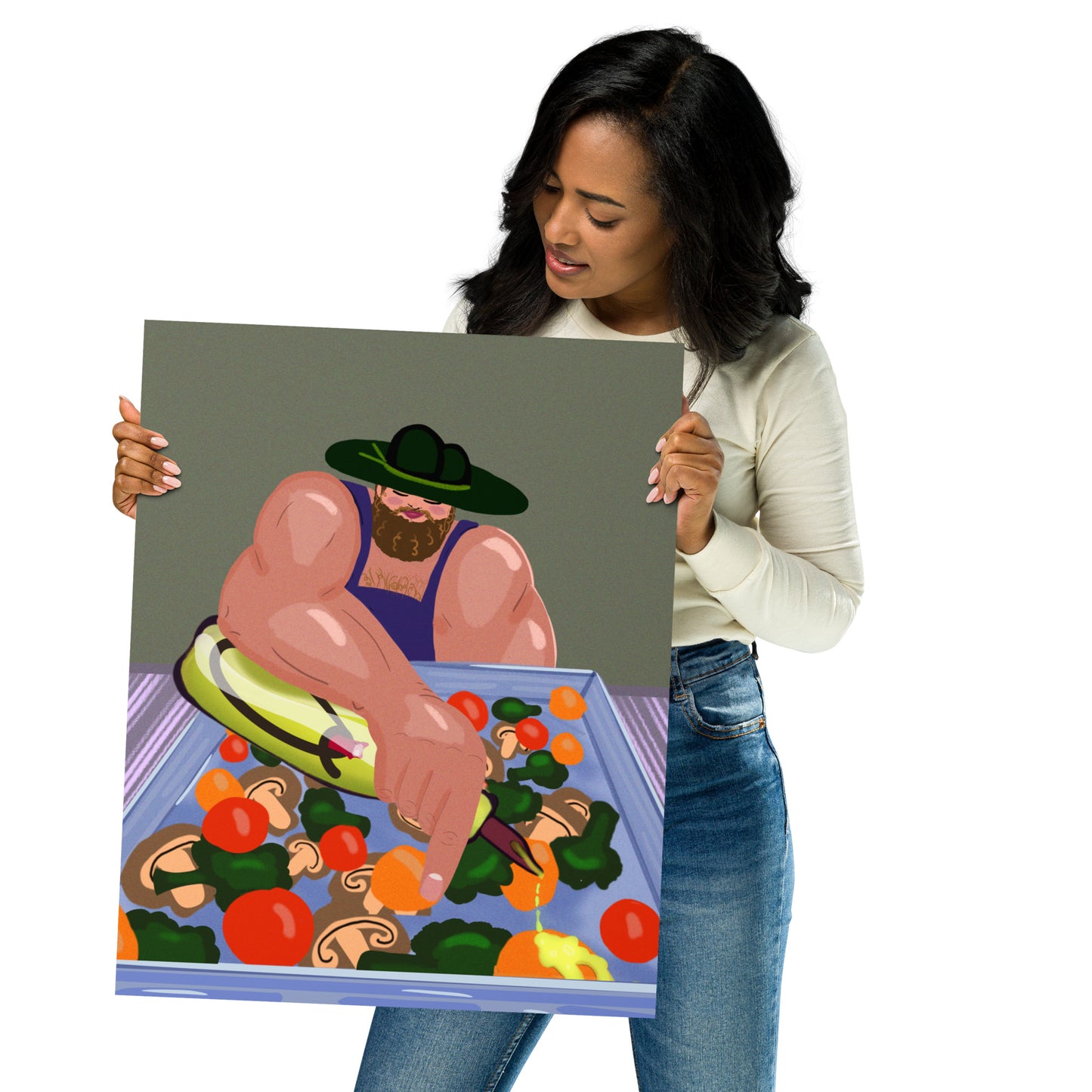 Strongman Salad Art Print | Whimsical Kitchen Wall Art | Print or Framed