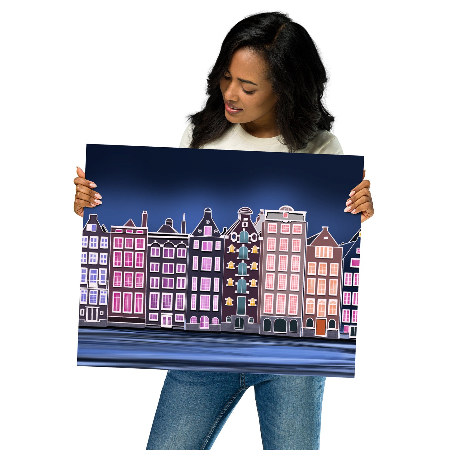 Amsterdam Canal Houses – Vibrant Hand-Painted Wall Art Print