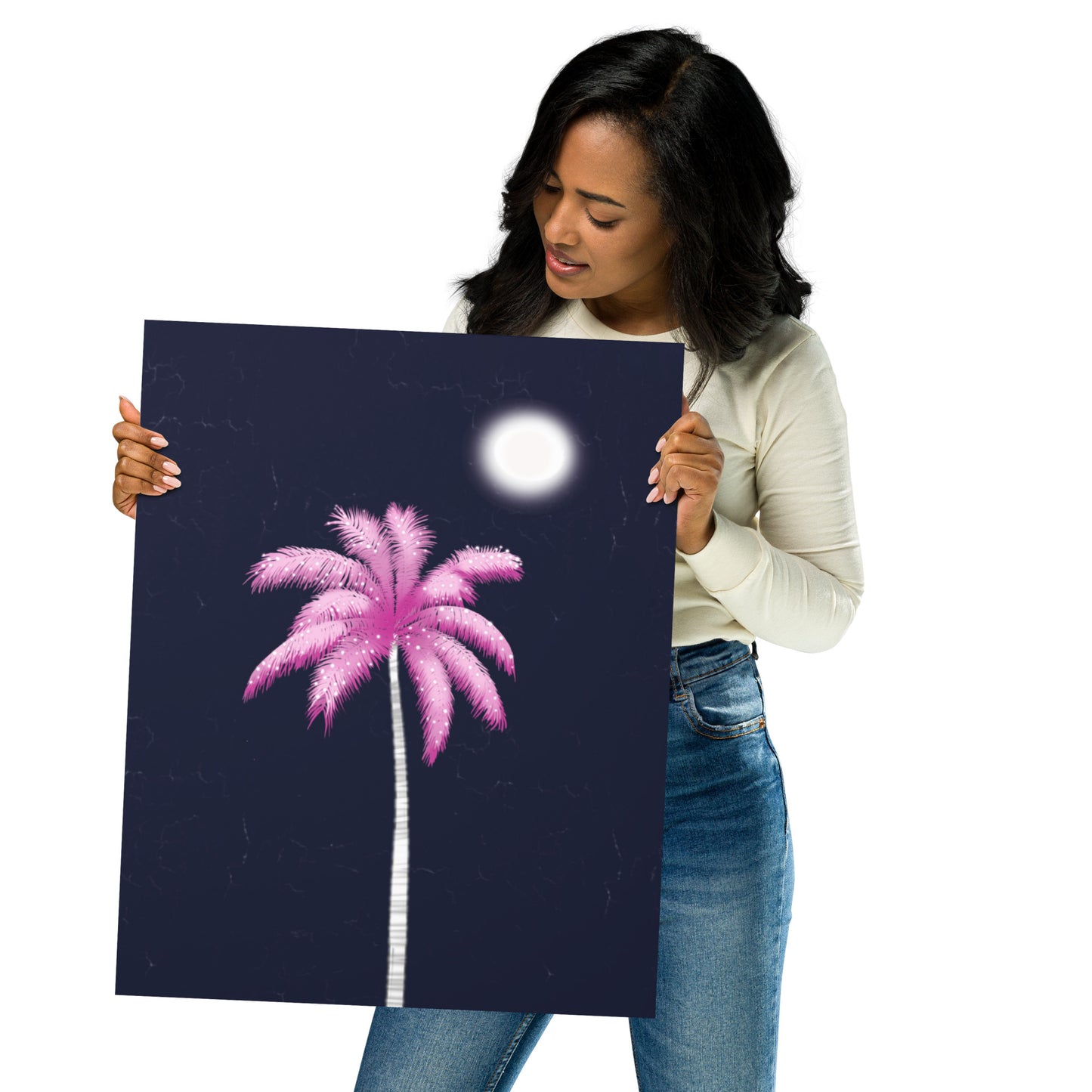 Pink Palm Tree Art Print | Tropical Night Wall Art | Coastal Boho Decor