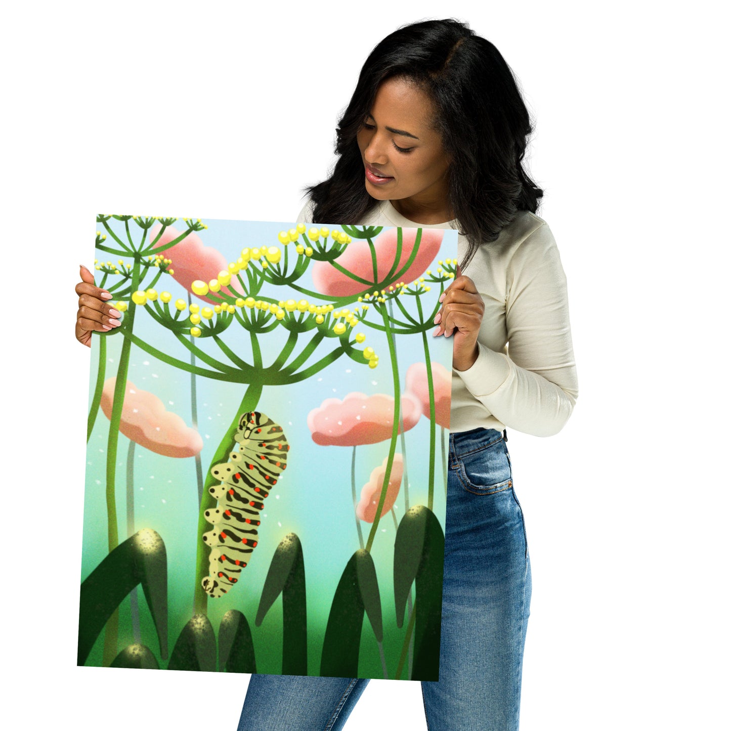 Caterpillar Art Print – Hand-Painted Botanical Wall Art | Nursery & Nature Decor