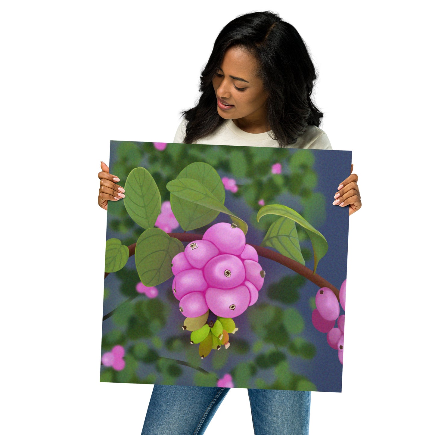 Pink Snowberries Wall Art | Hand-Painted Botanical Print