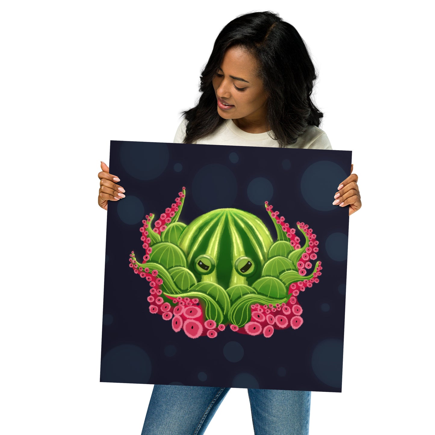 Watermelon Octopus Wall Art – Whimsical Kids’ Ocean Print for Nursery, Bedroom & Bathroom