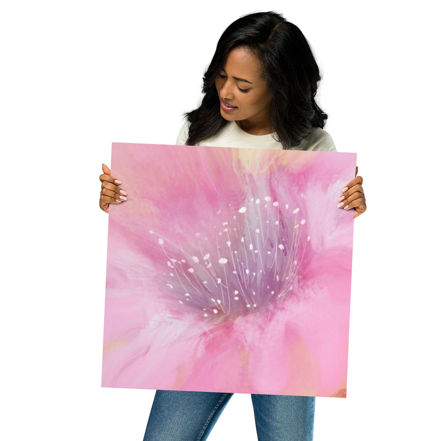 Pink Flower Impression Wall Art | Blush Floral Print for Bedroom, Nursery & Living Room