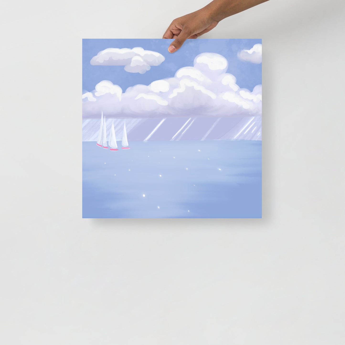 Coastal Sailboat Wall Art Print | Hand Painted Ocean Seascape | Blue Coastal Decor | Beach House Wall Art | Nautical Artwork | Digital Print