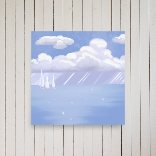 Coastal Sailboat Wall Art Print | Hand Painted Ocean Seascape | Blue Coastal Decor | Beach House Wall Art | Nautical Artwork | Digital Print