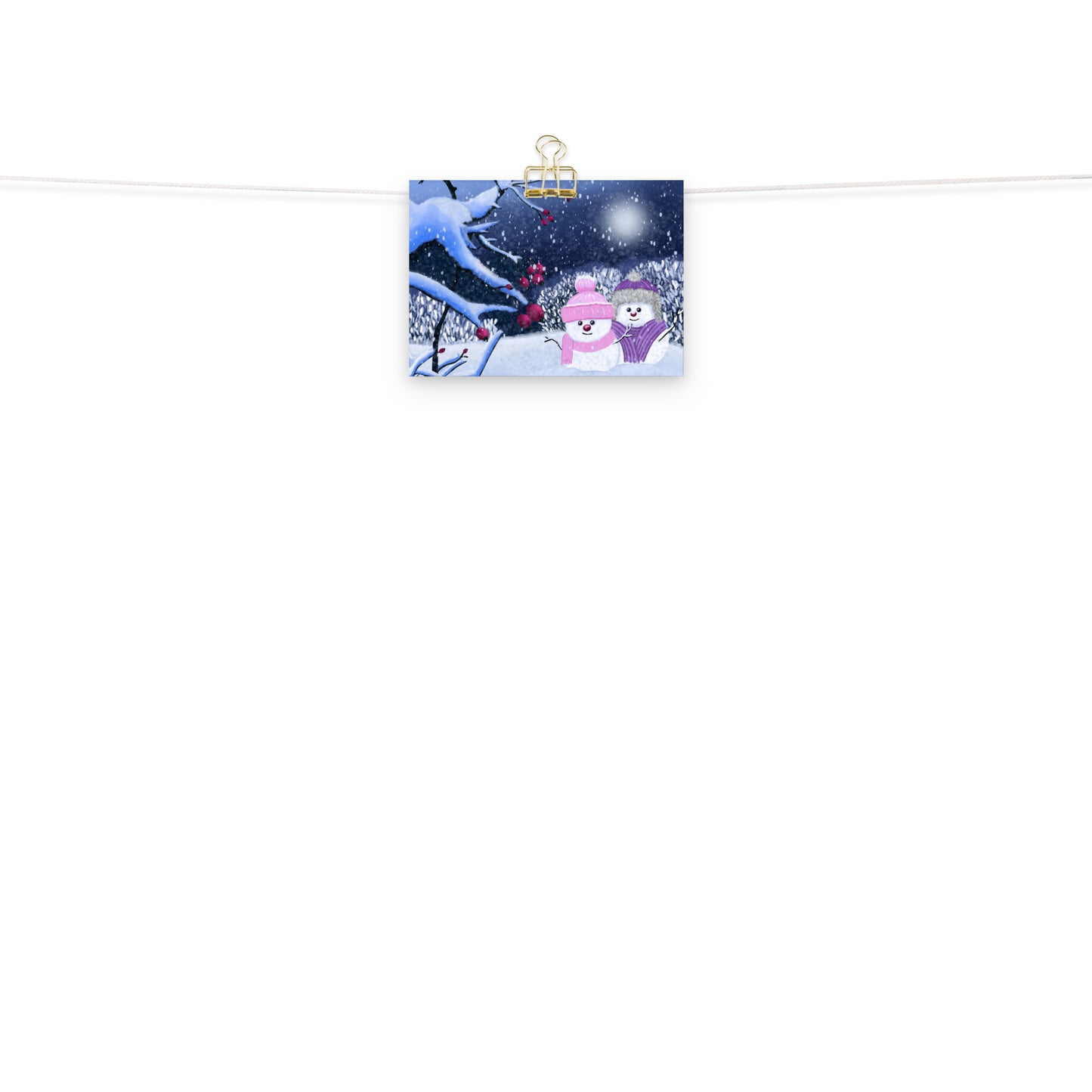 Snowman Winter Night Art Print: Whimsical Holiday Decor
