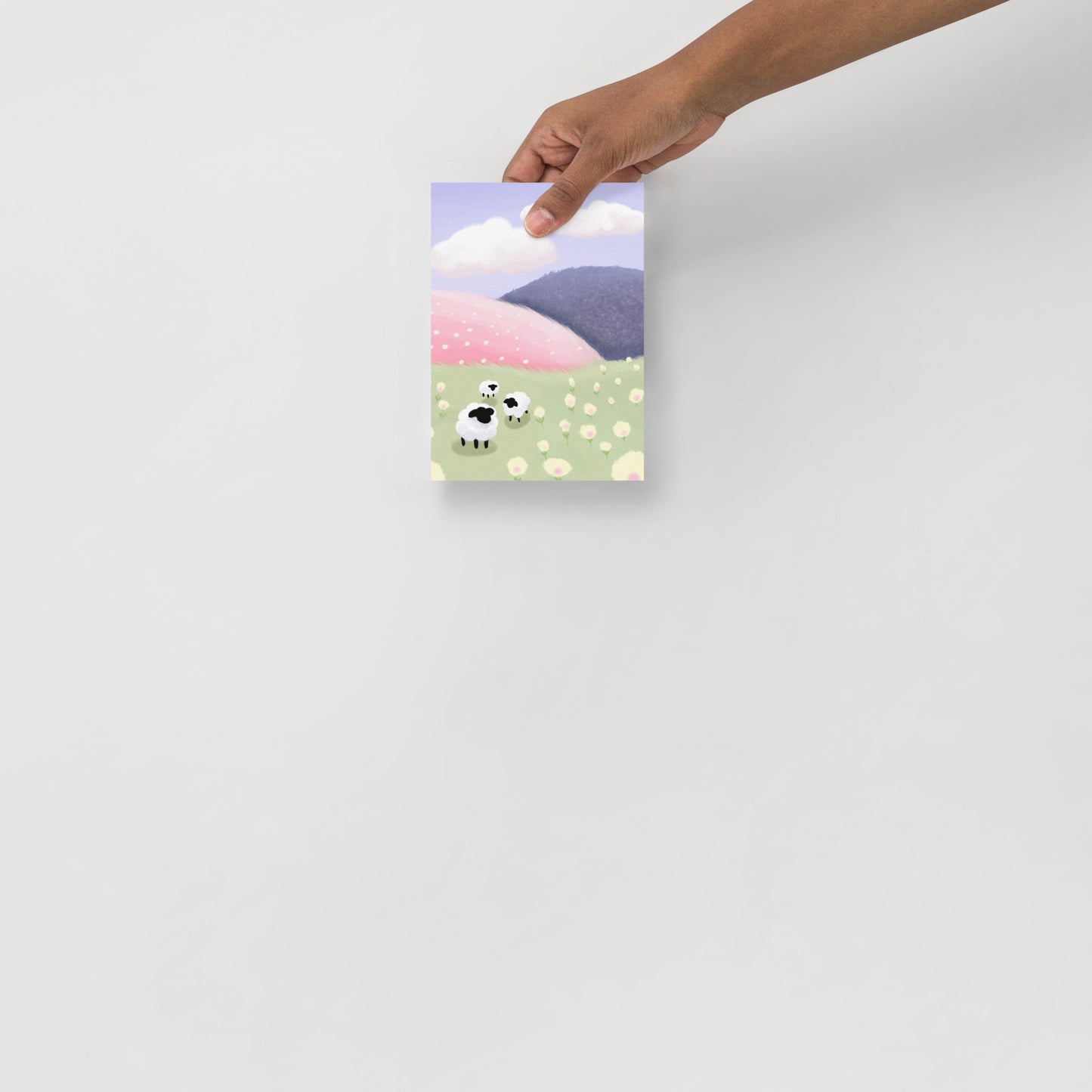 Pastel Sheep Meadow Wall Art – Whimsical Nursery Print | Framed or Unframed