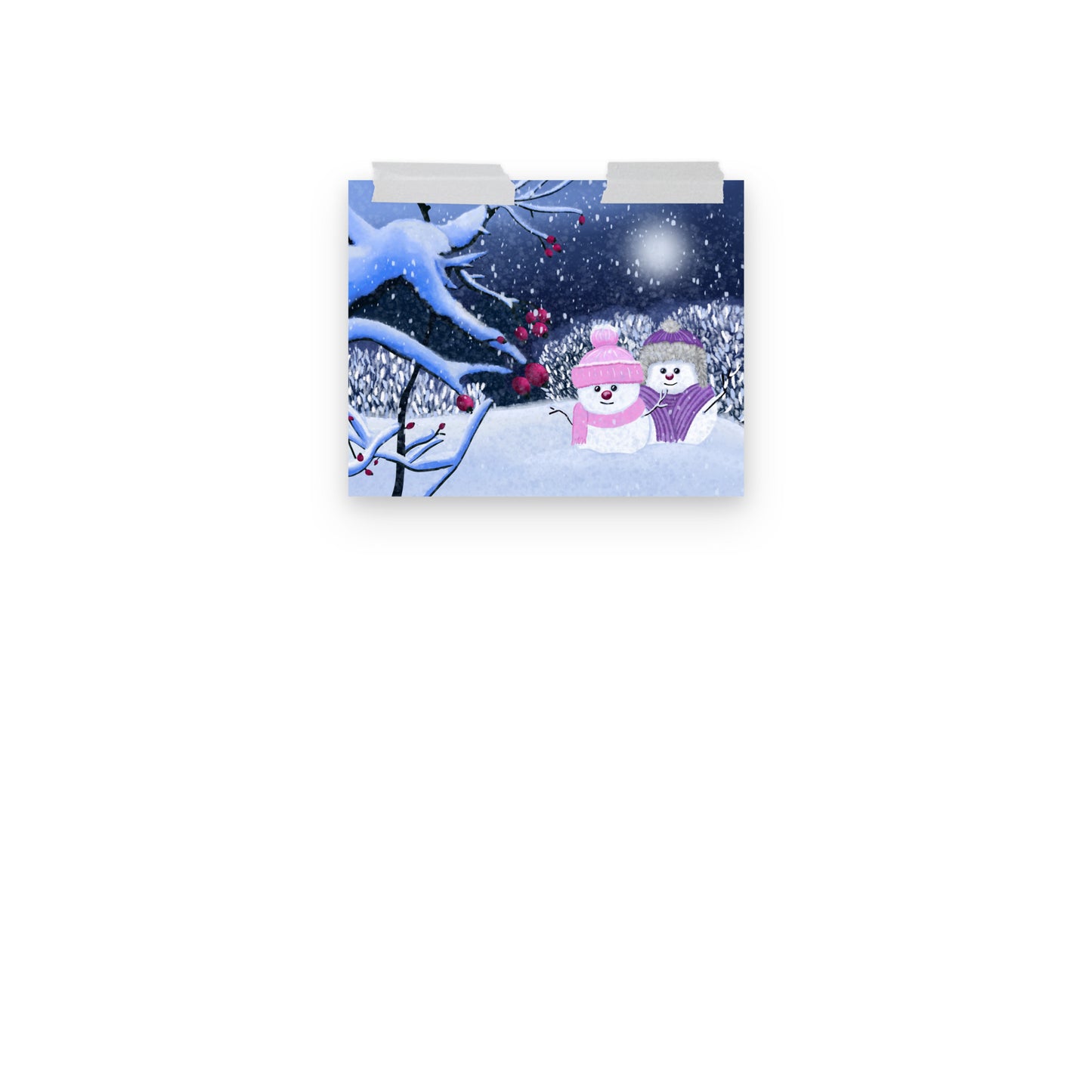 Snowman Winter Night Art Print: Whimsical Holiday Decor