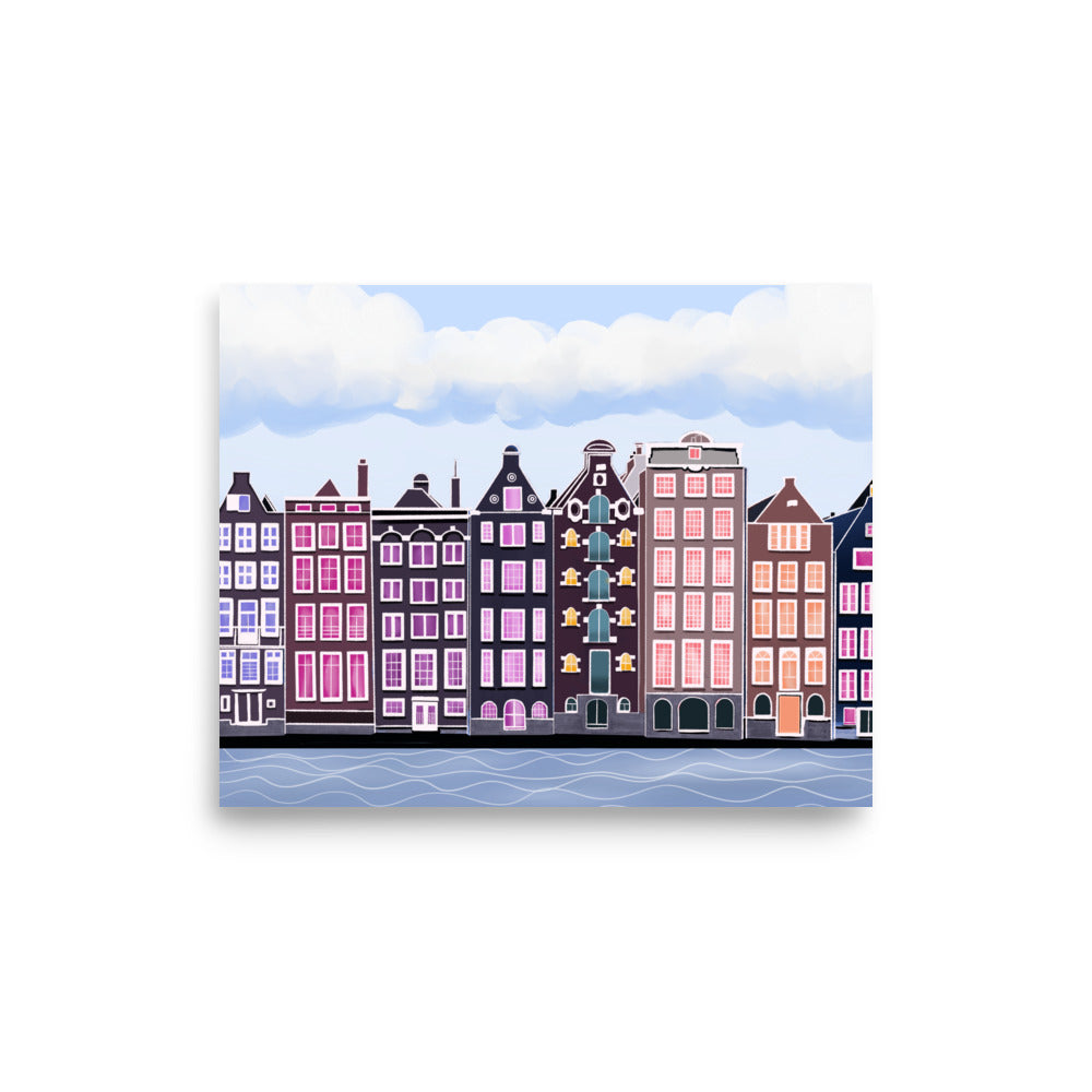 Amsterdam Canal Houses Wall Art | Colorful Dutch Cityscape Print & Framed Poster