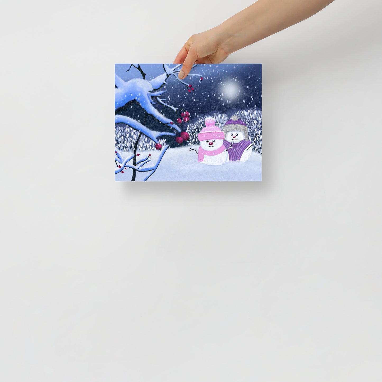 Snowman Winter Night Art Print: Whimsical Holiday Decor