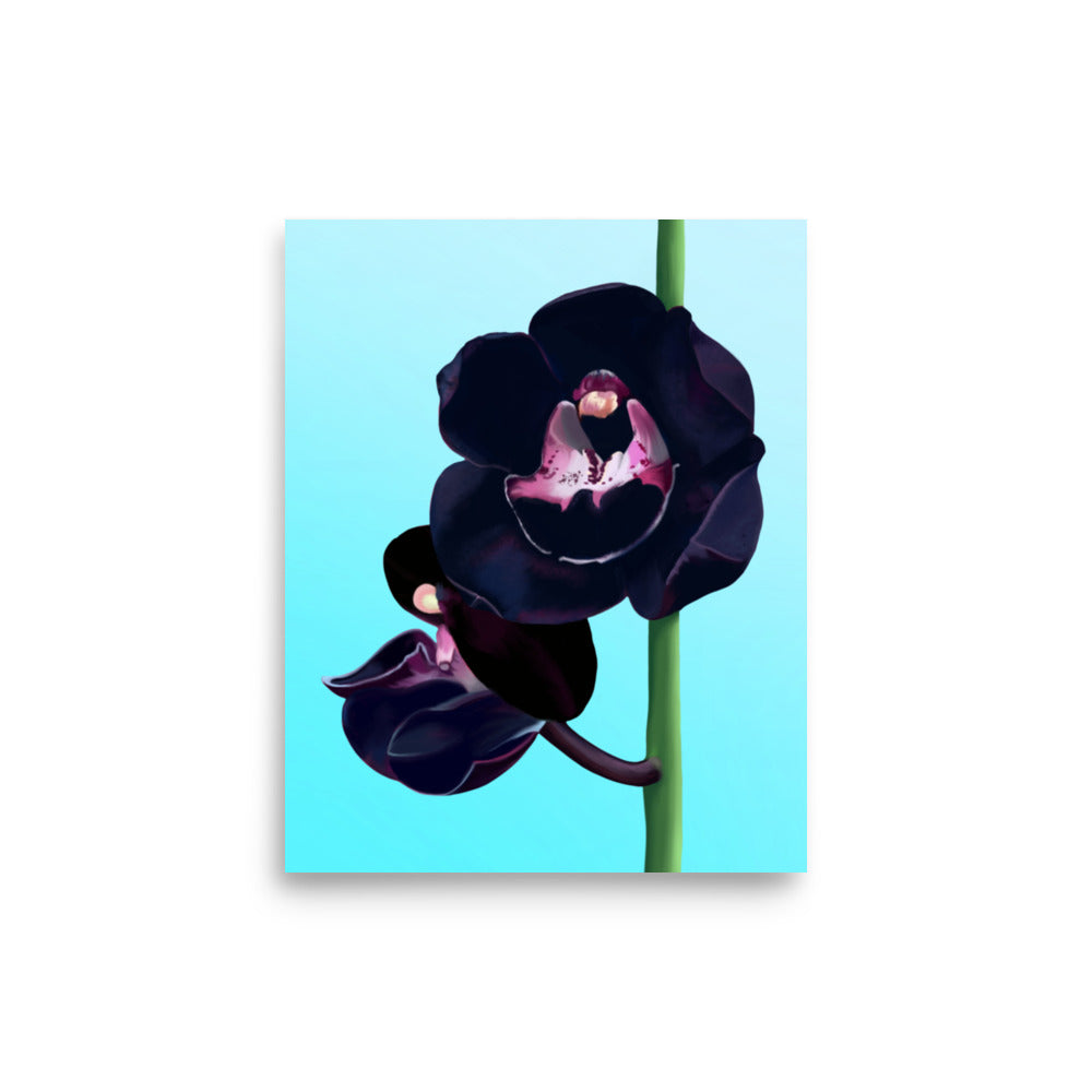 Black Orchid Wall Art | Hand-Painted Floral Print – Framed or Unframed