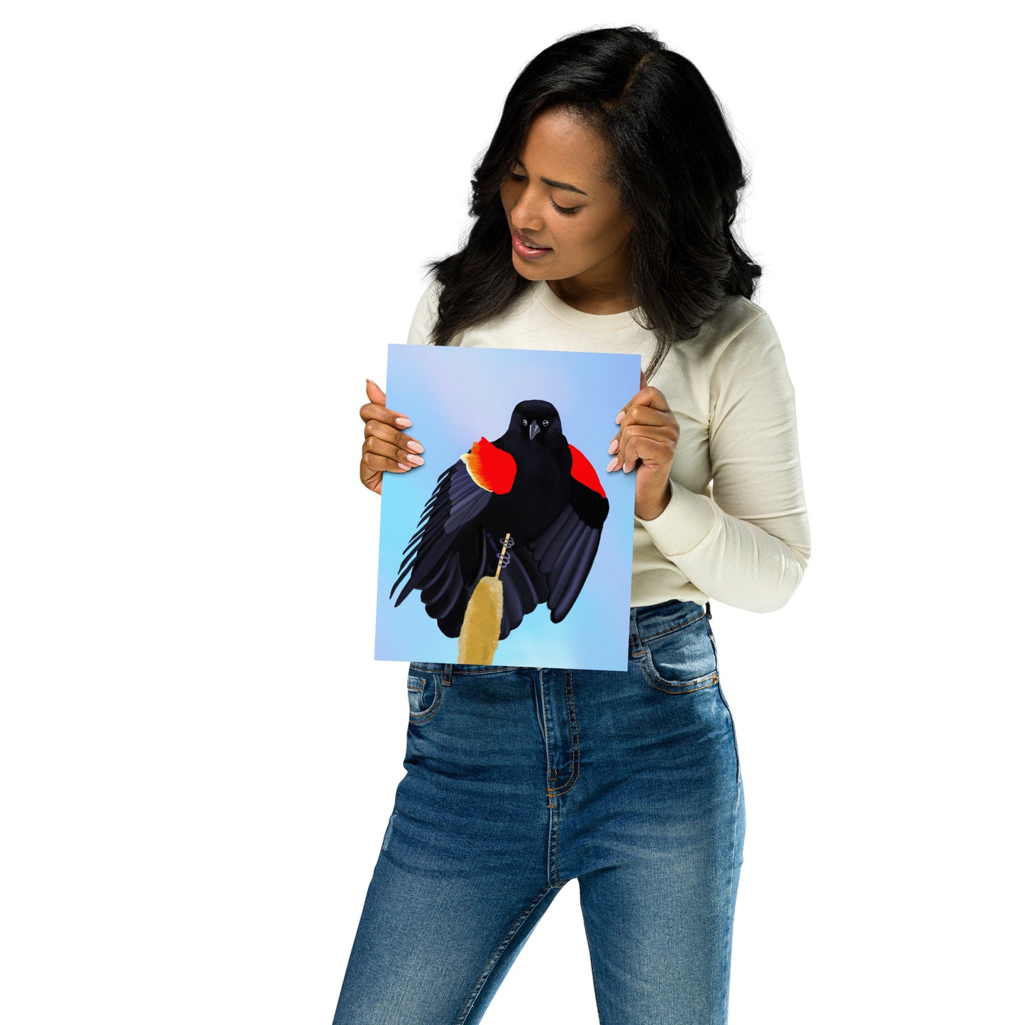 Red-Winged Blackbird Art Print – Hand-Painted Wildlife | Nature Wall Decor