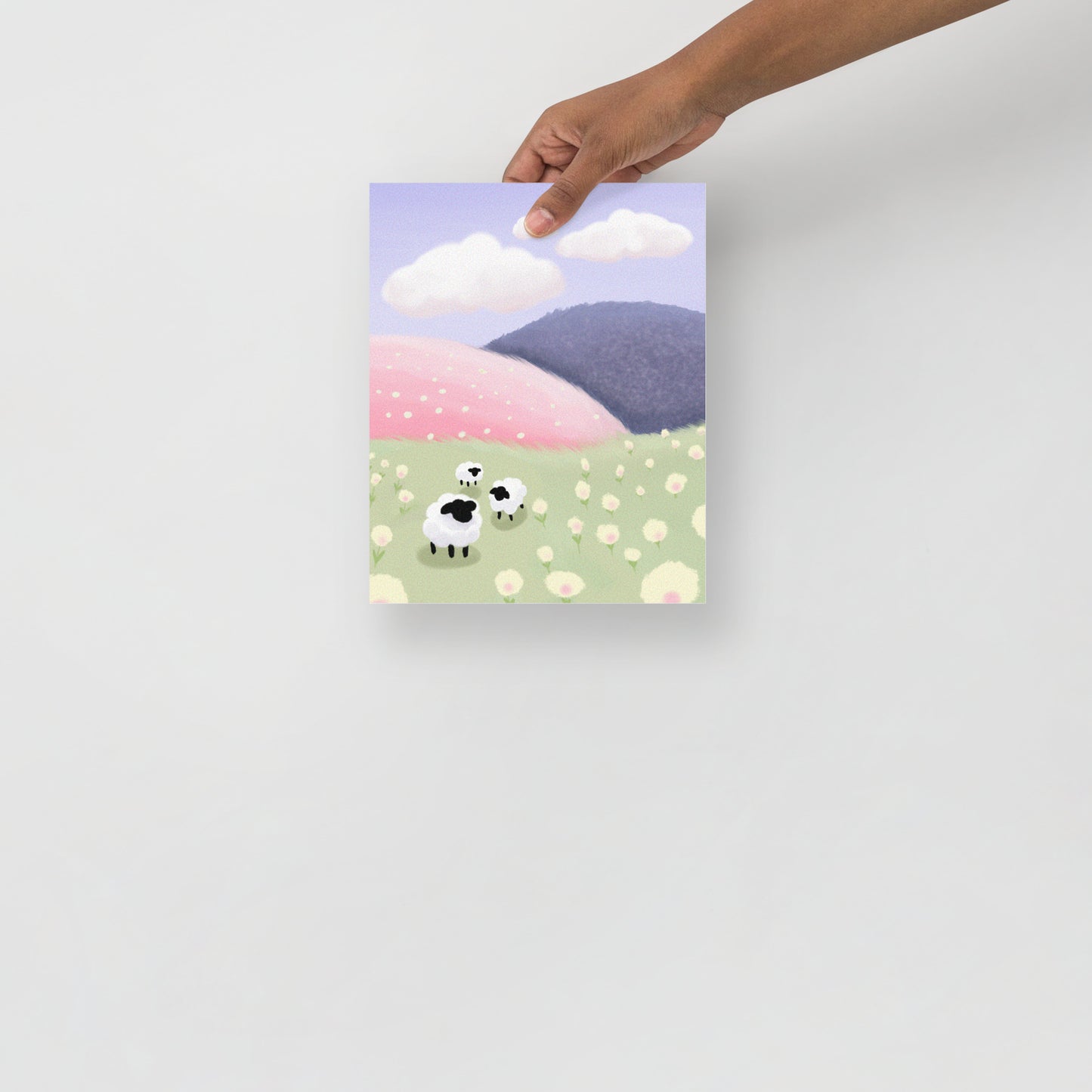 Pastel Sheep Meadow Wall Art – Whimsical Nursery Print | Framed or Unframed