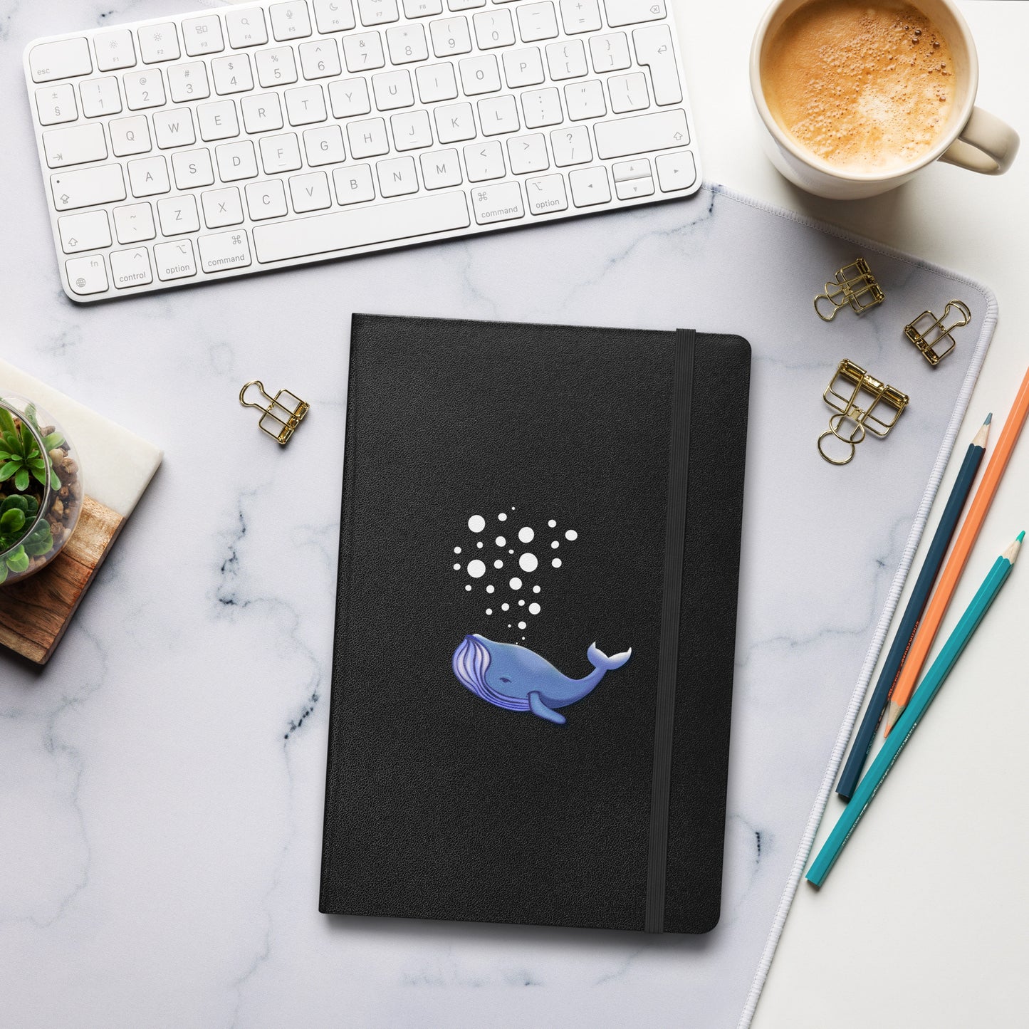 Blue Whale Hardcover Notebook - Hand-Painted Bubble Art for Journaling