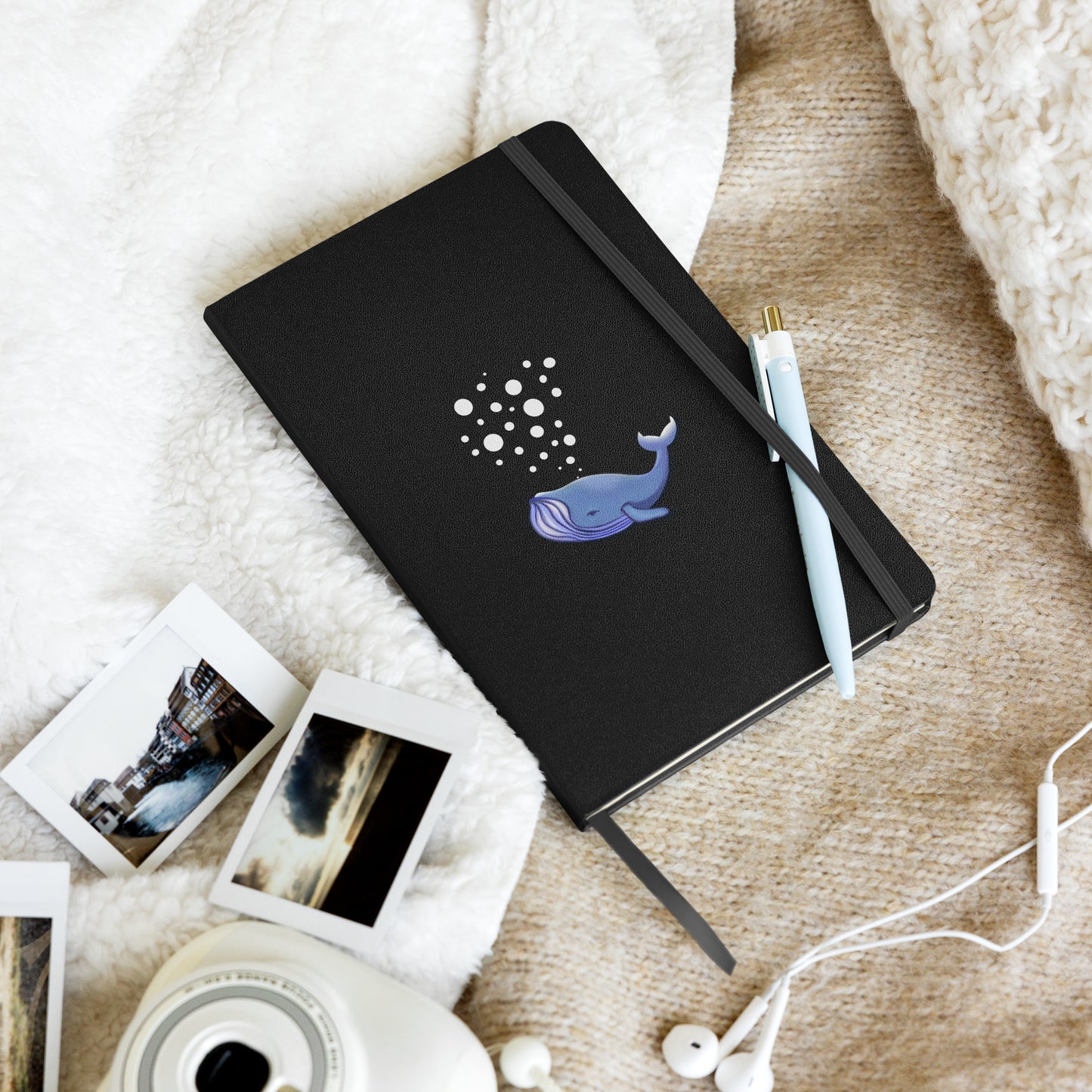 Blue Whale Hardcover Notebook - Hand-Painted Bubble Art for Journaling